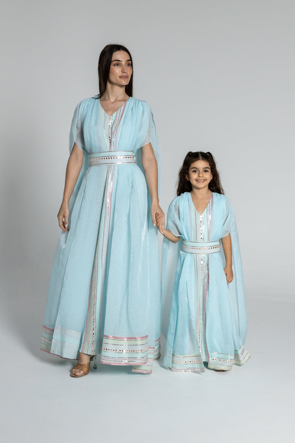 Kids Blue Embroidered Cape Kaftan
