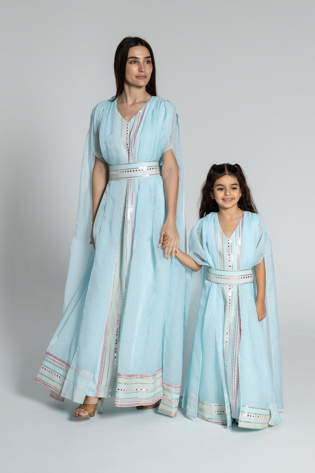 Kids Blue Embroidered Cape Kaftan