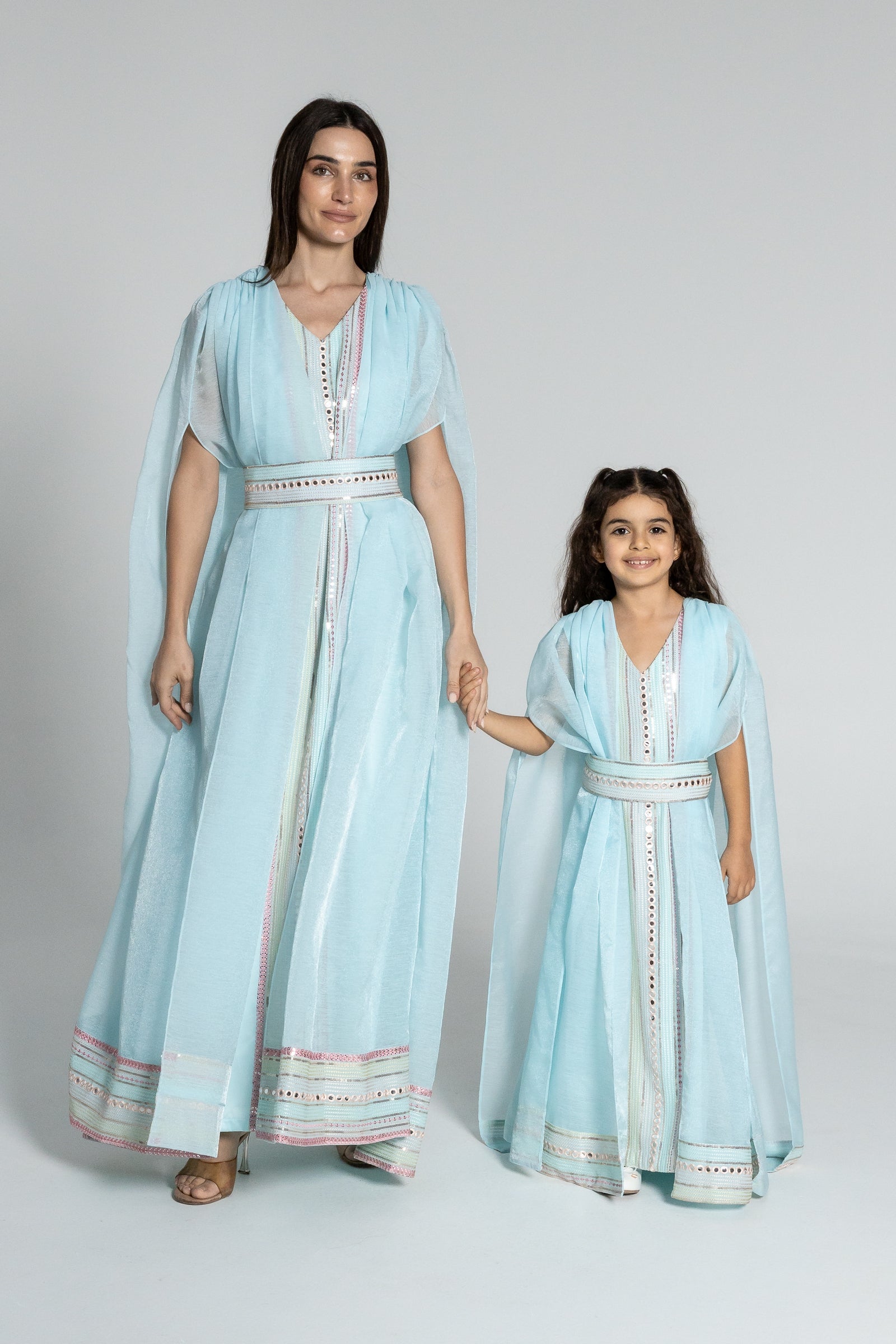Kids Blue Embroidered Cape Kaftan