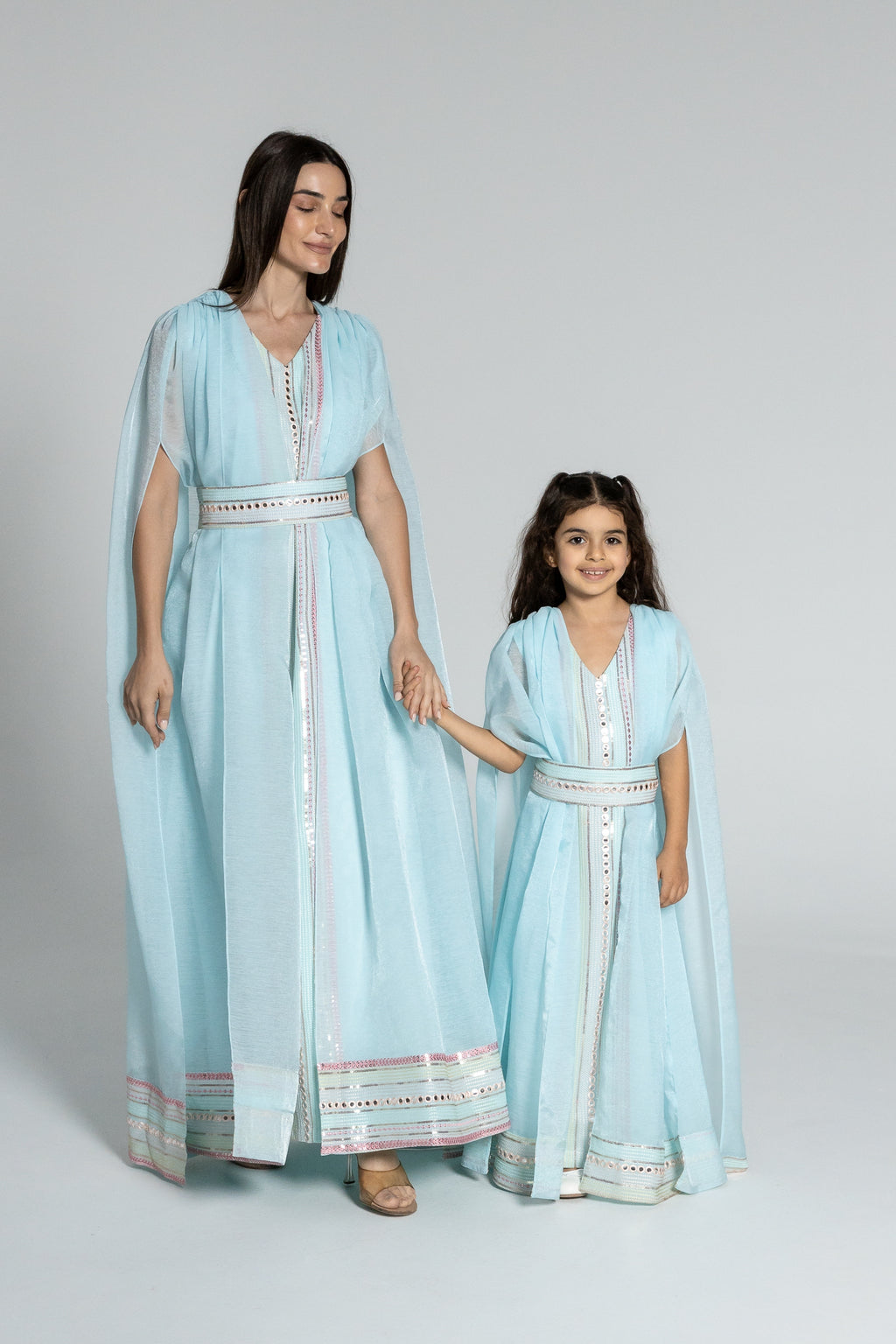 Kids Blue Embroidered Cape Kaftan