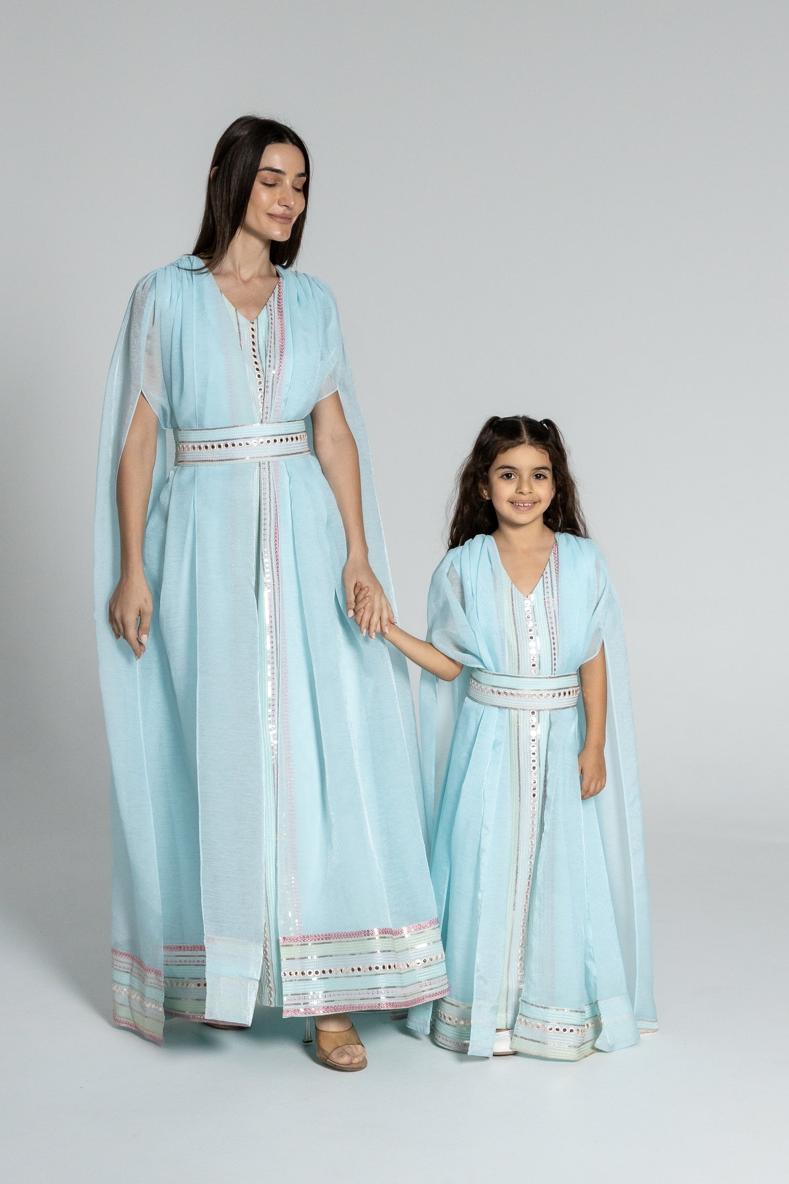 Kids Blue Embroidered Cape Kaftan