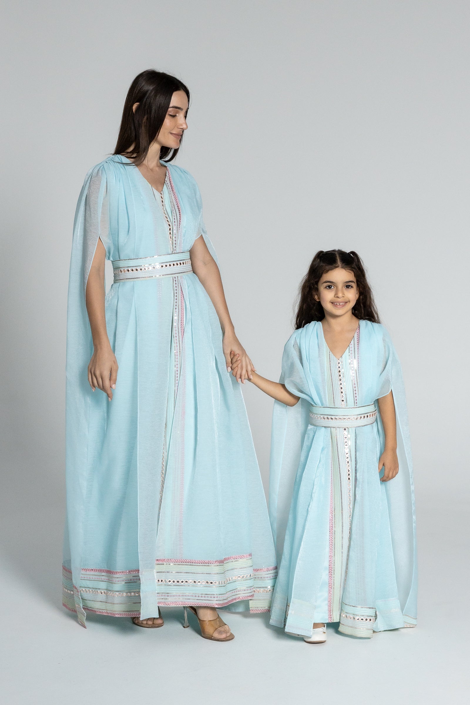 Kids Blue Embroidered Cape Kaftan