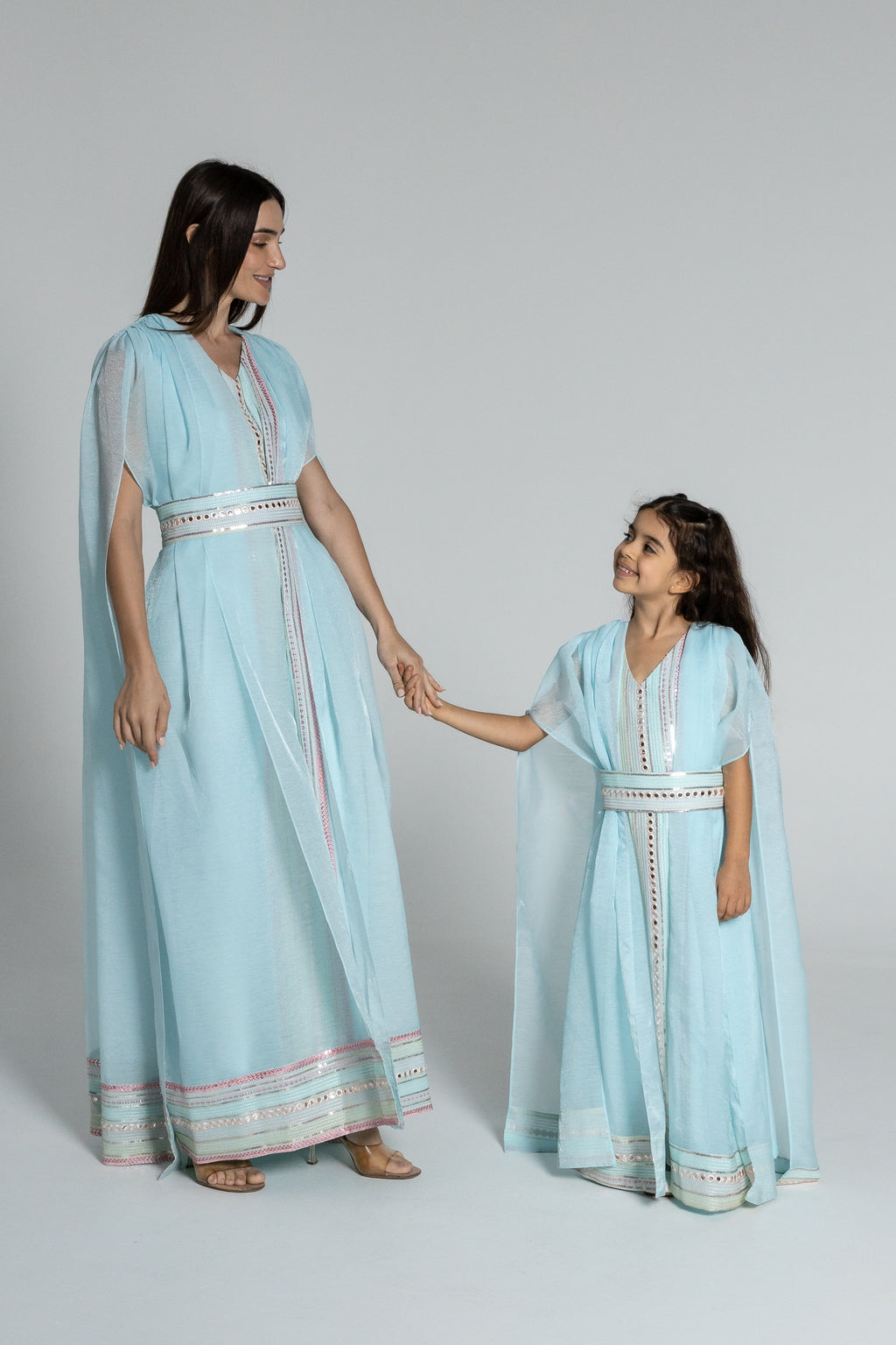 Kids Blue Embroidered Cape Kaftan