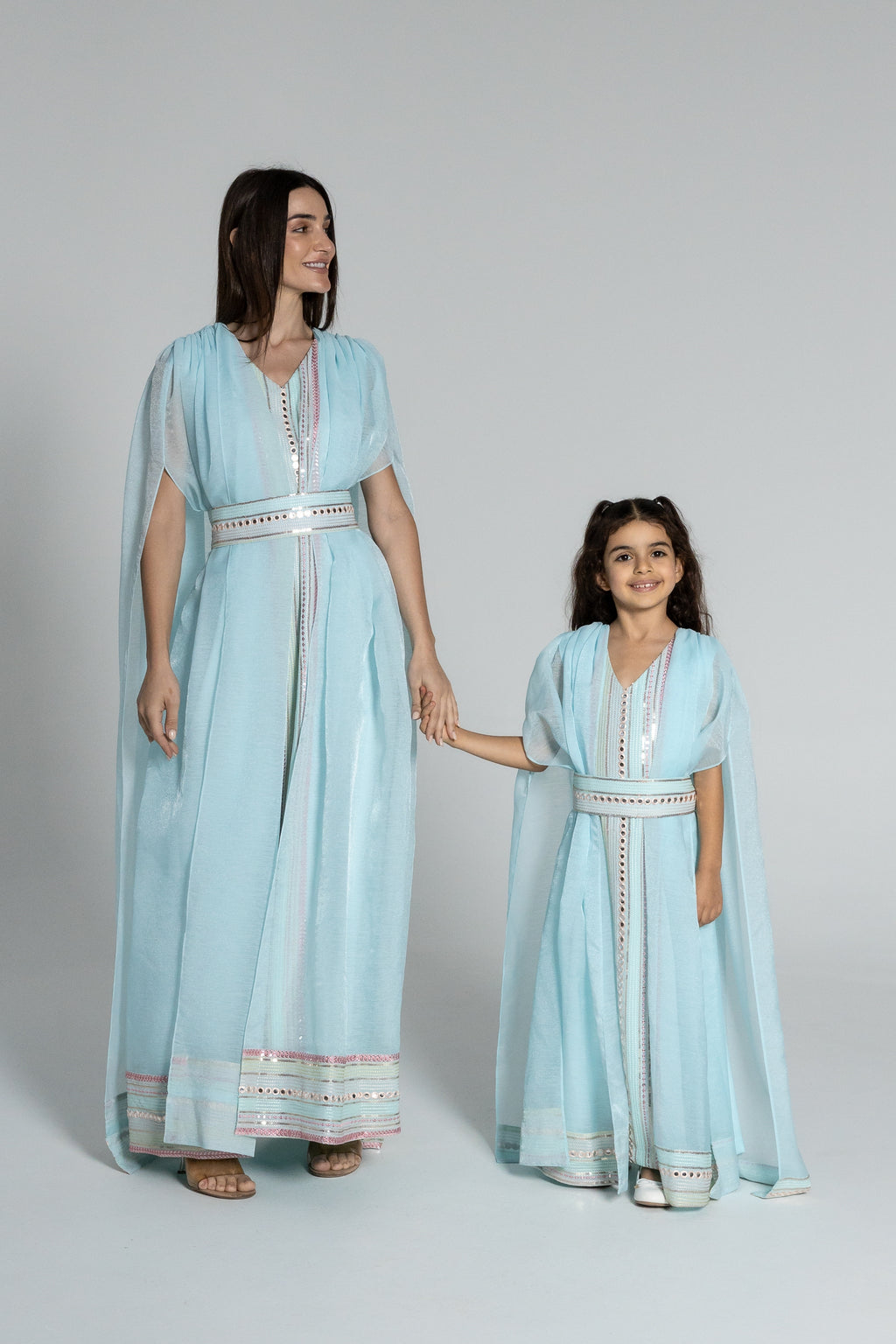 Kids Blue Embroidered Cape Kaftan