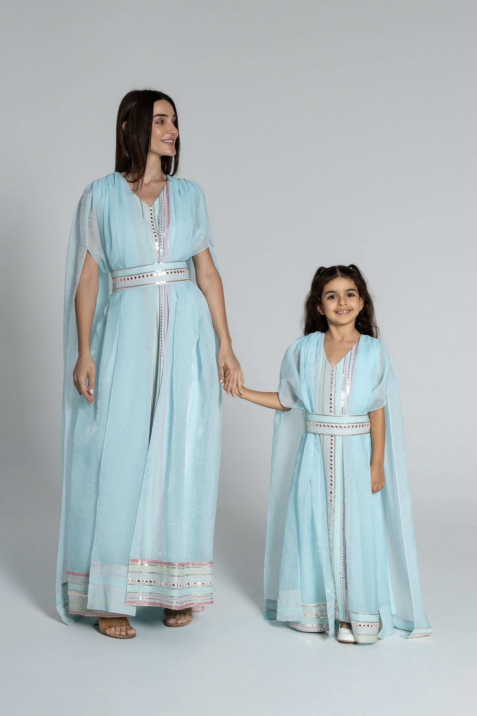 Kids Blue Embroidered Cape Kaftan