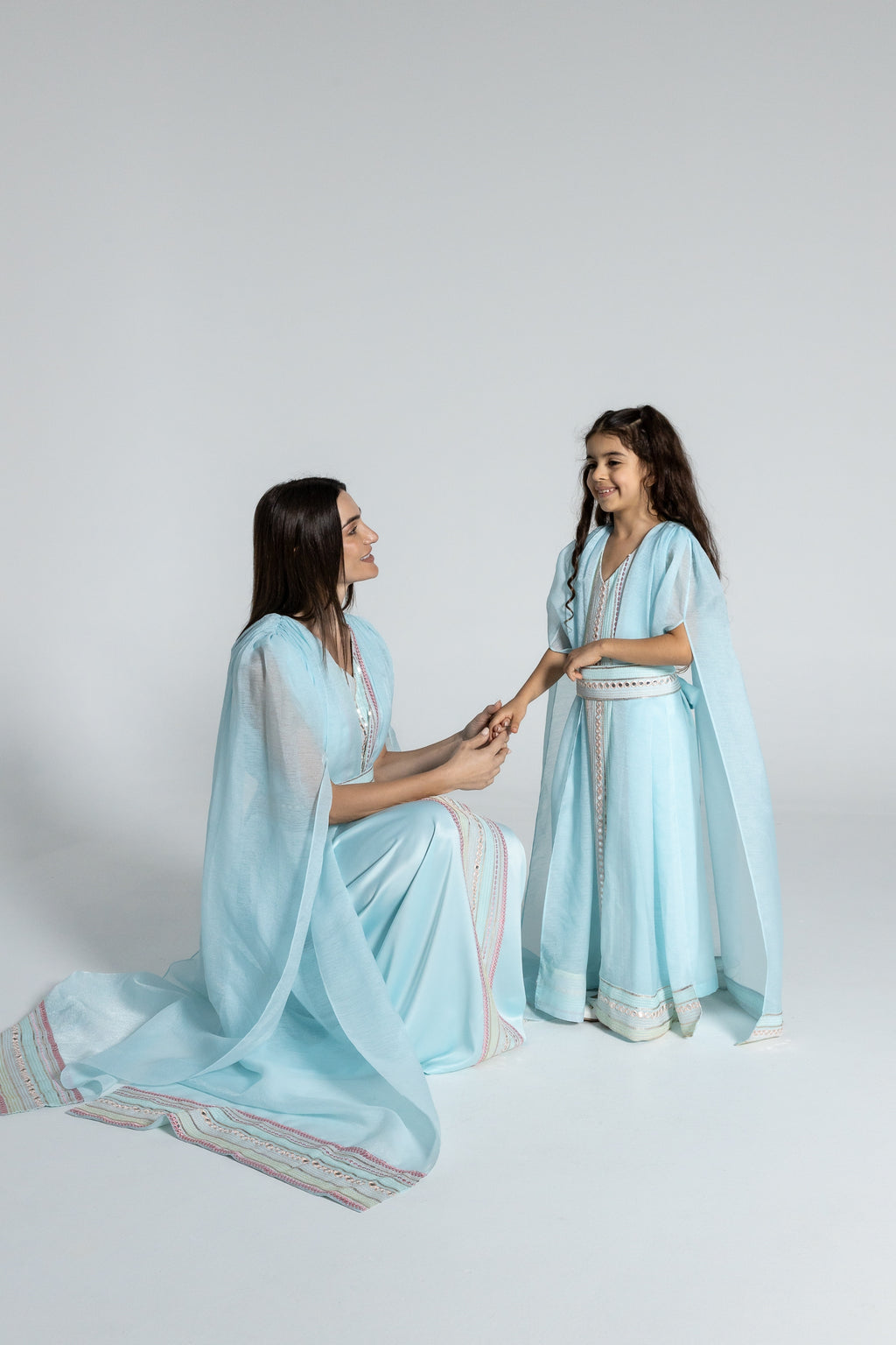 Kids Blue Embroidered Cape Kaftan
