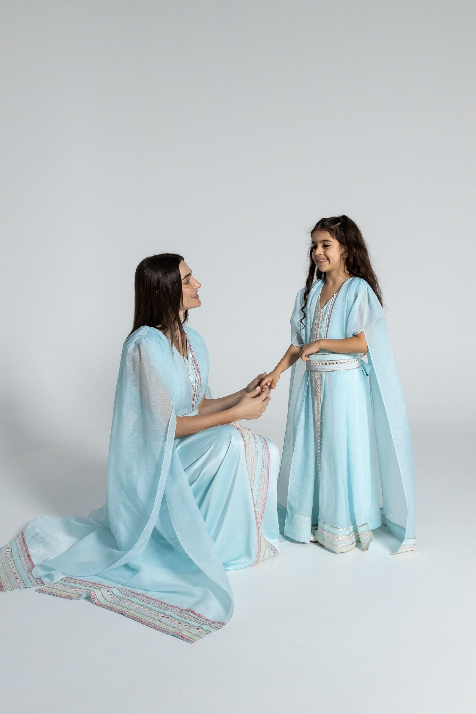 Kids Blue Embroidered Cape Kaftan