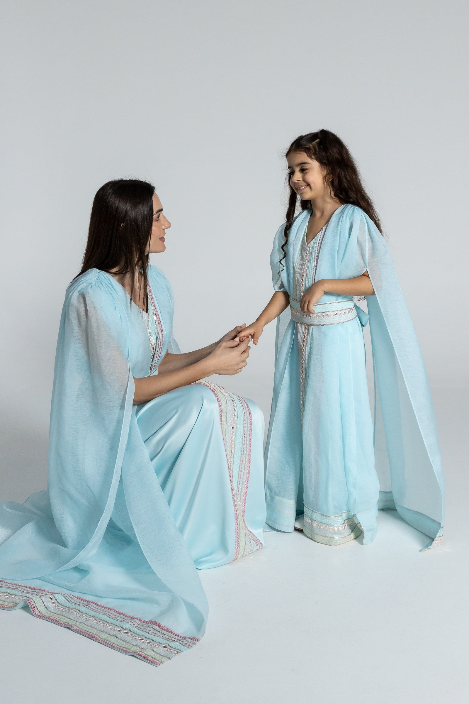 Kids Blue Embroidered Cape Kaftan