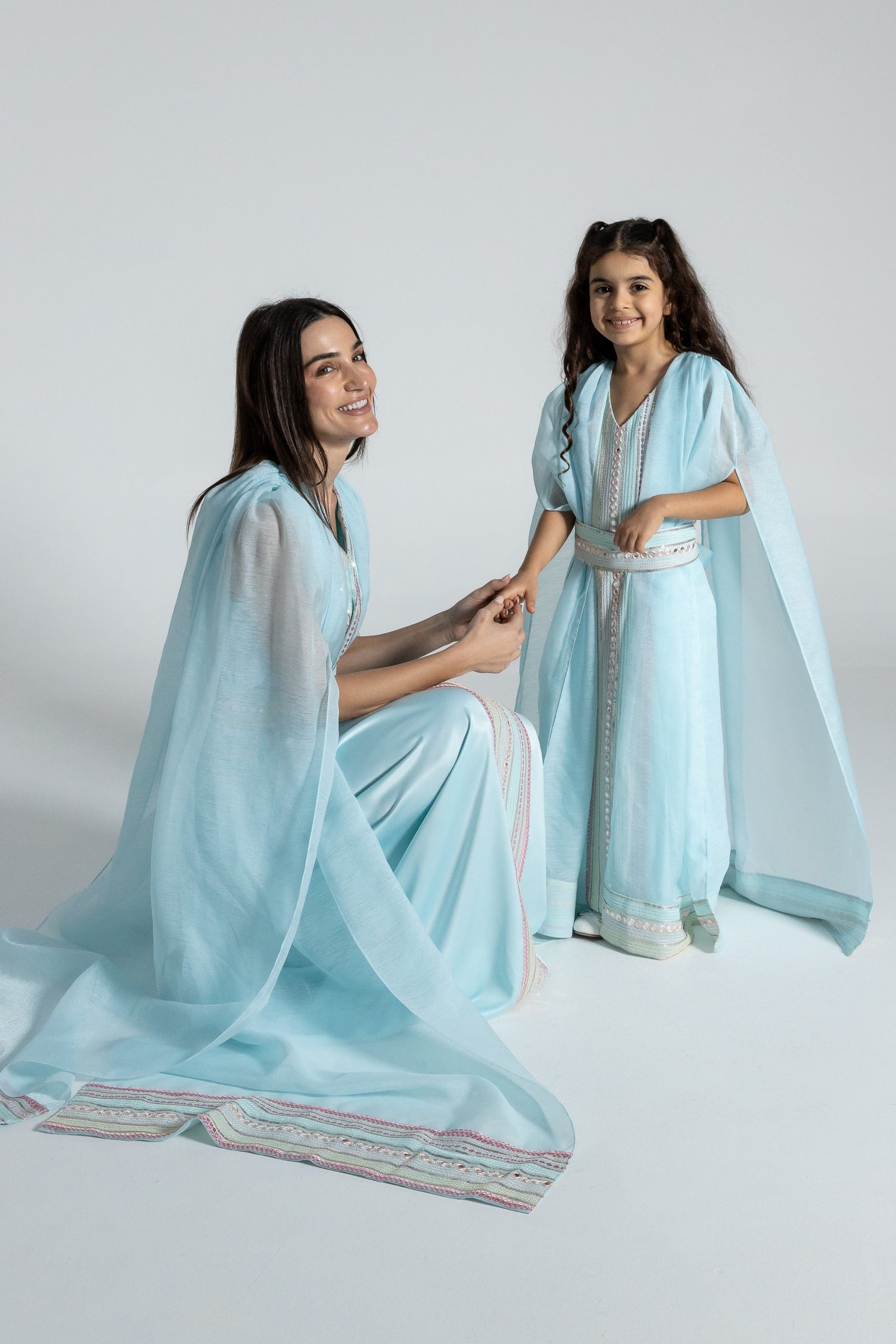 Kids Blue Embroidered Cape Kaftan