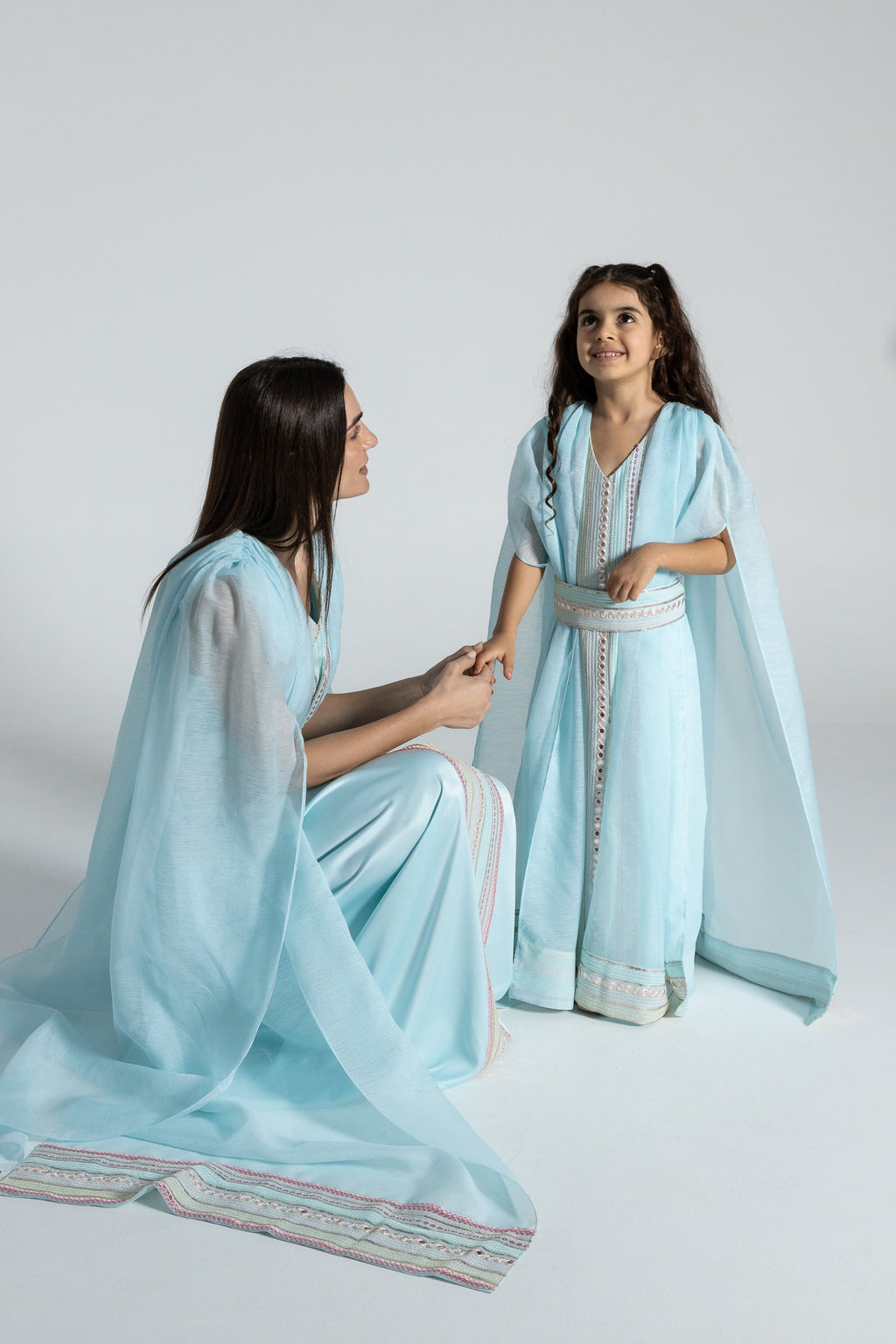 Kids Blue Embroidered Cape Kaftan