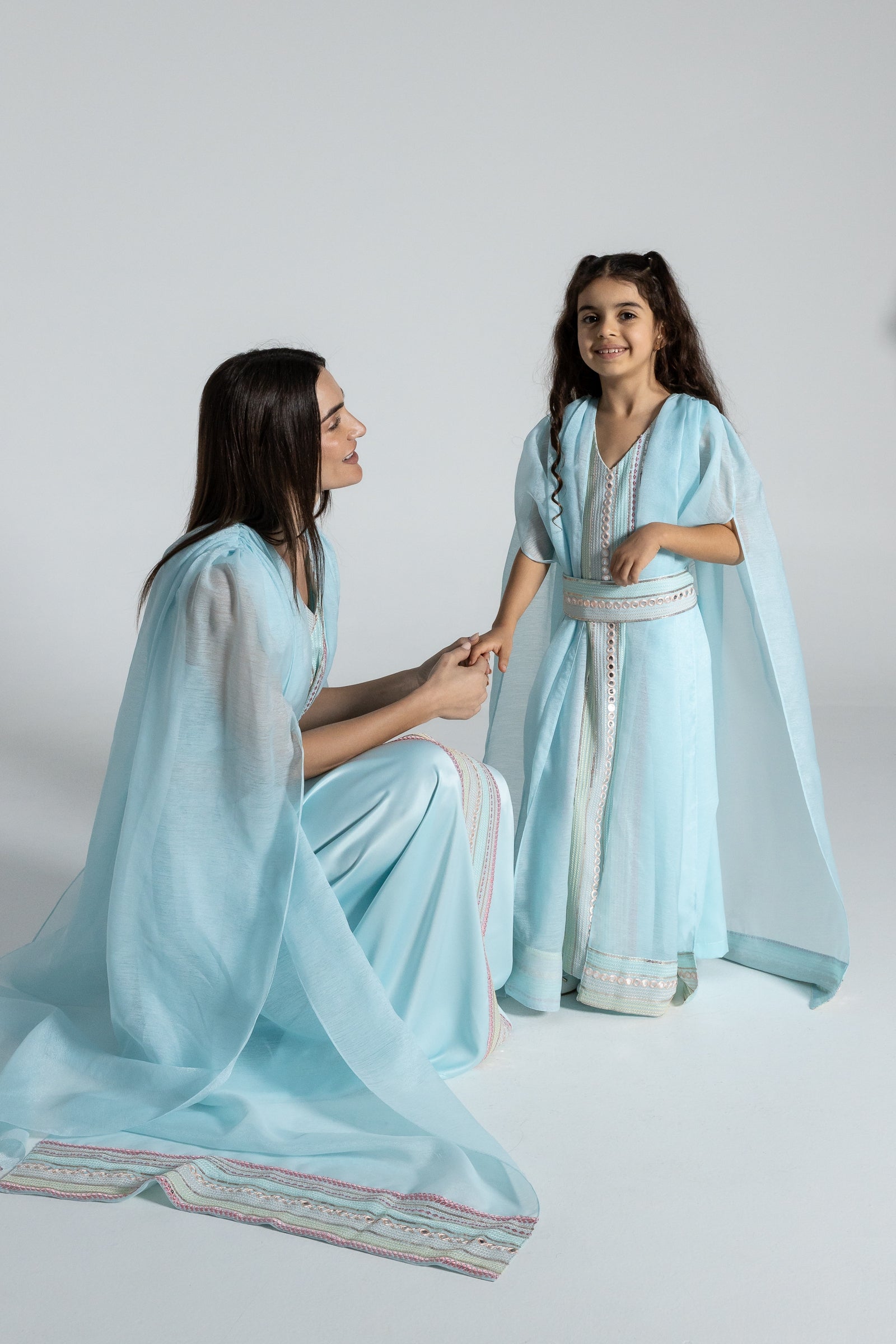 Kids Blue Embroidered Cape Kaftan
