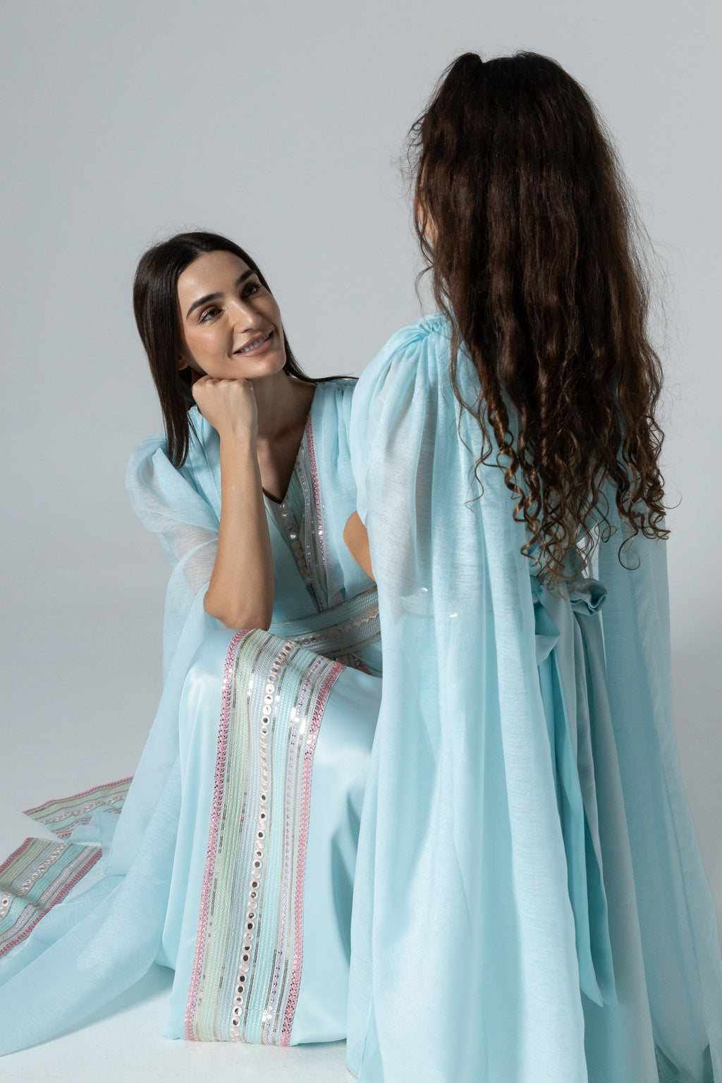 Kids Blue Embroidered Cape Kaftan