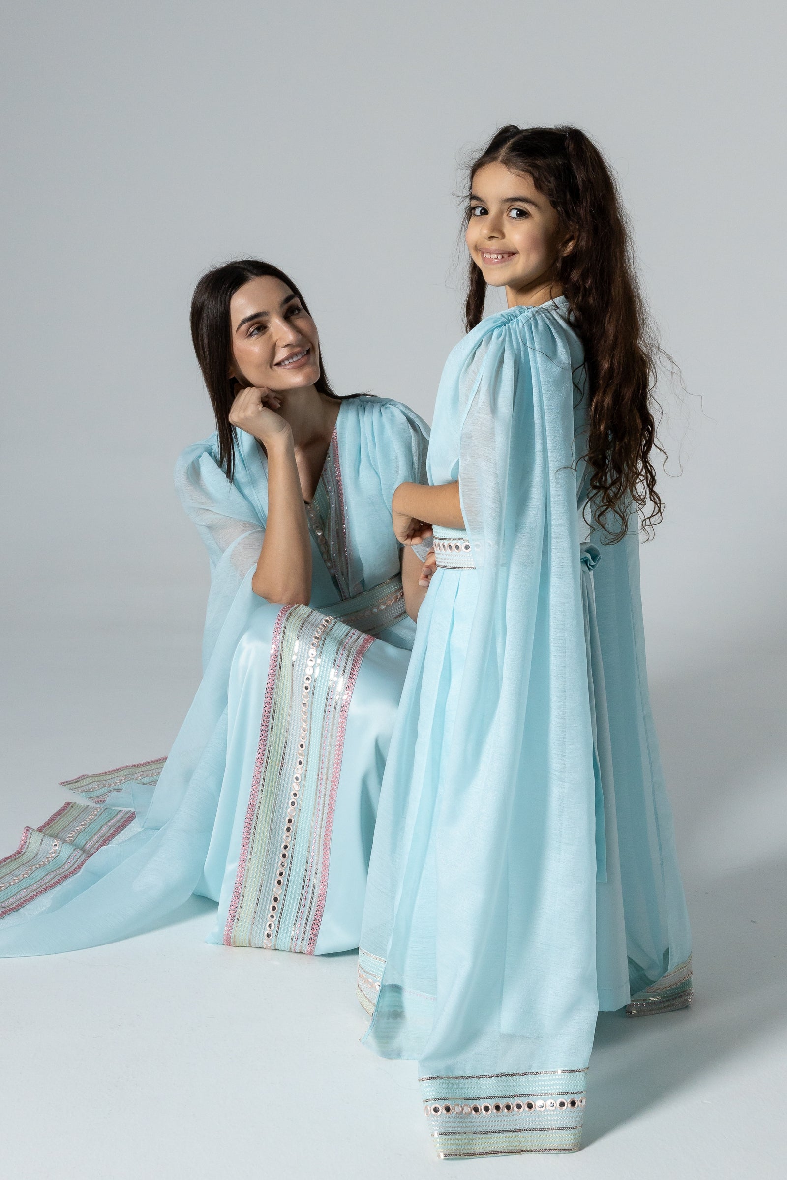 Kids Blue Embroidered Cape Kaftan