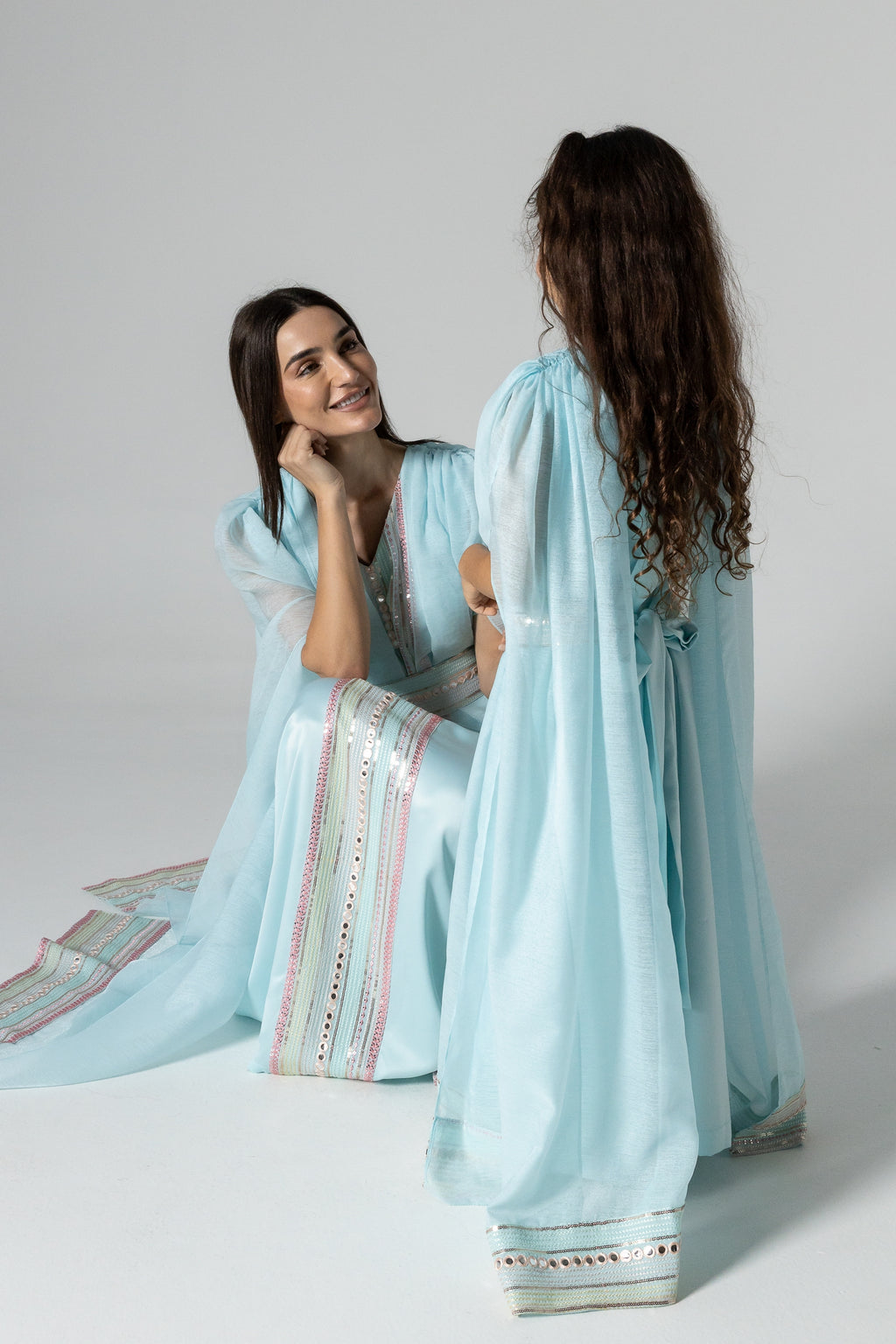 Kids Blue Embroidered Cape Kaftan