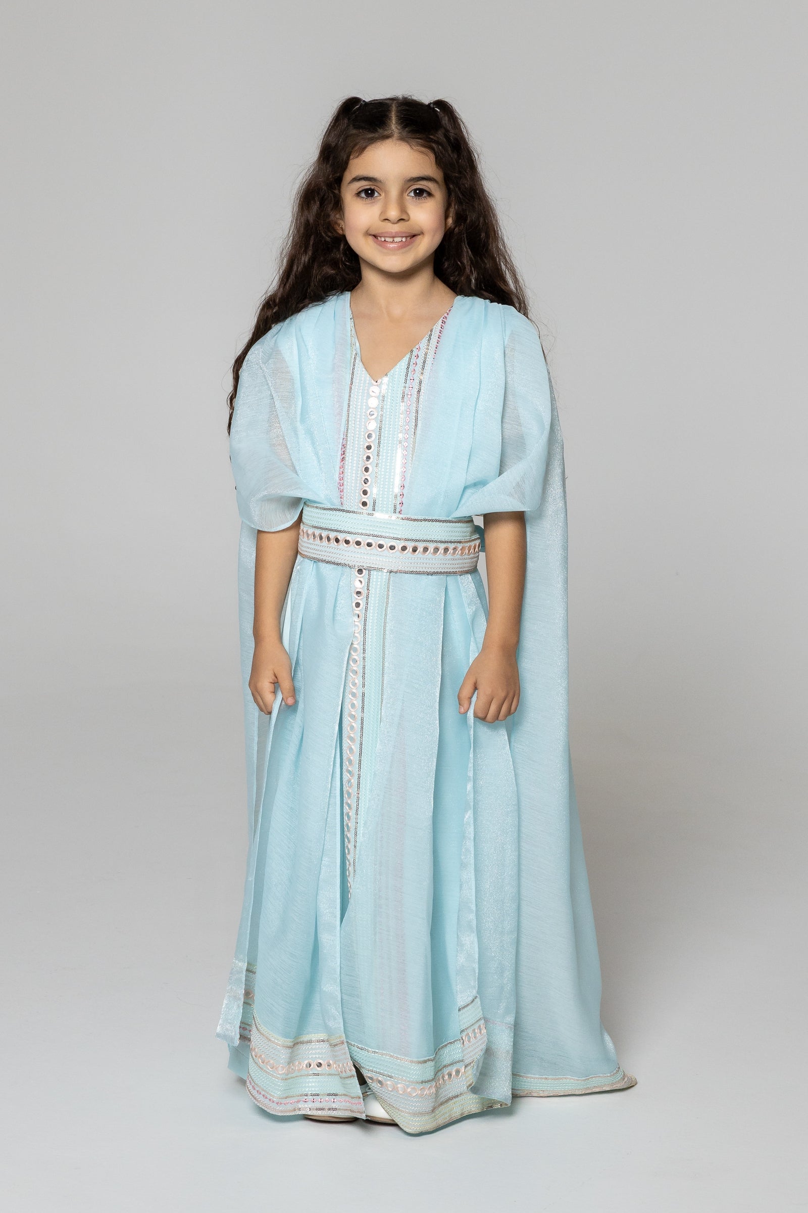 Kids Blue Embroidered Cape Kaftan