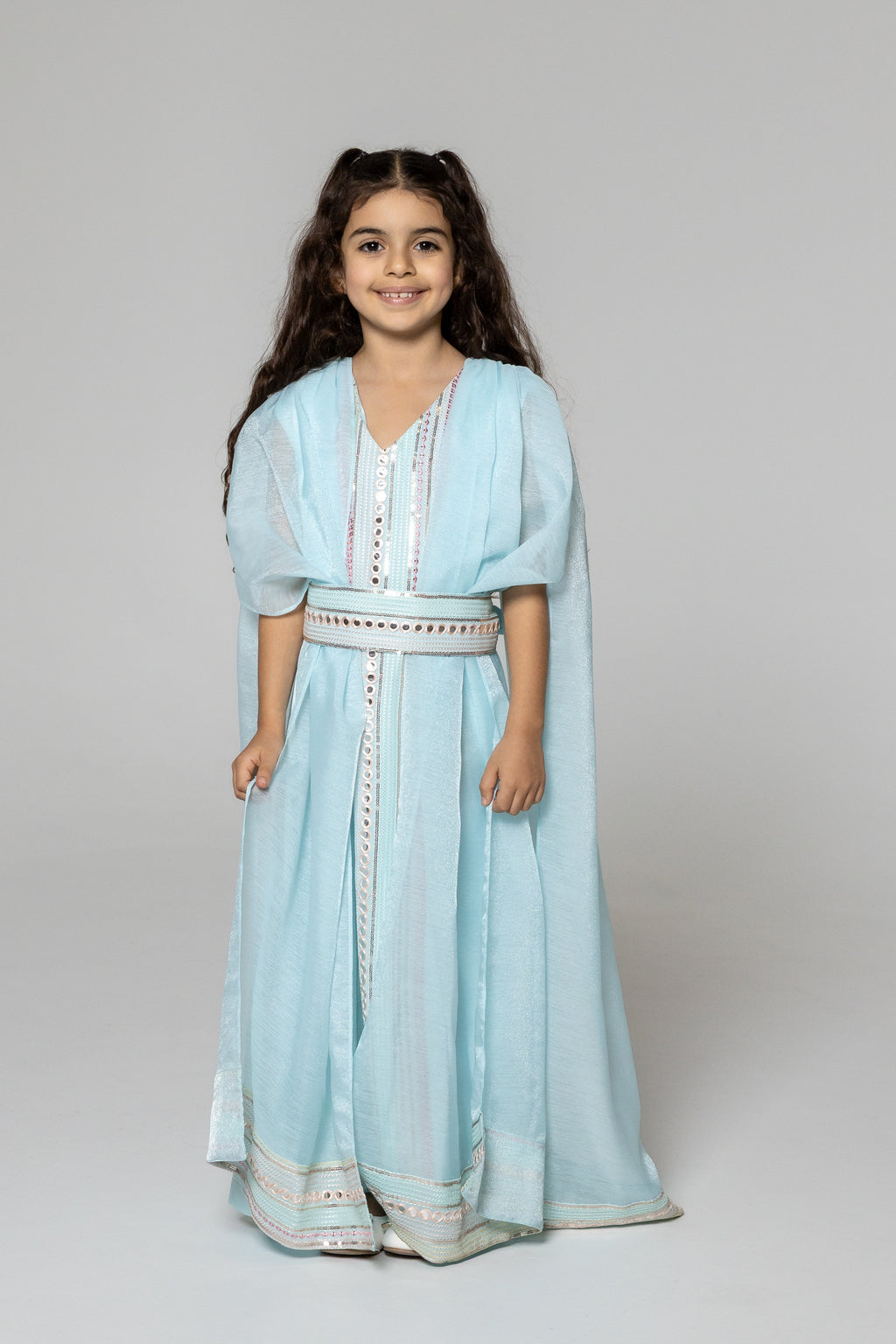 Kids Blue Embroidered Cape Kaftan