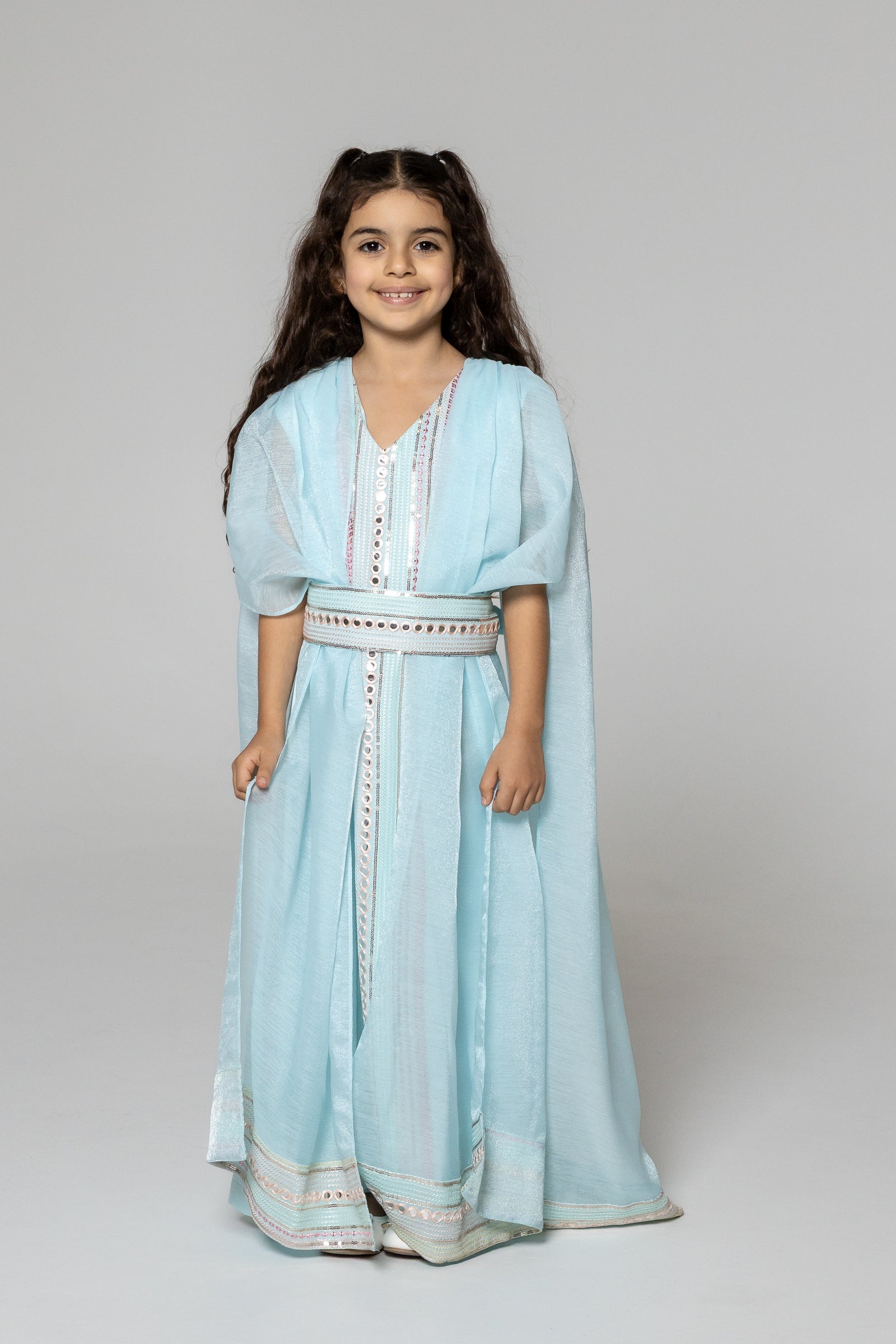 Kids Blue Embroidered Cape Kaftan