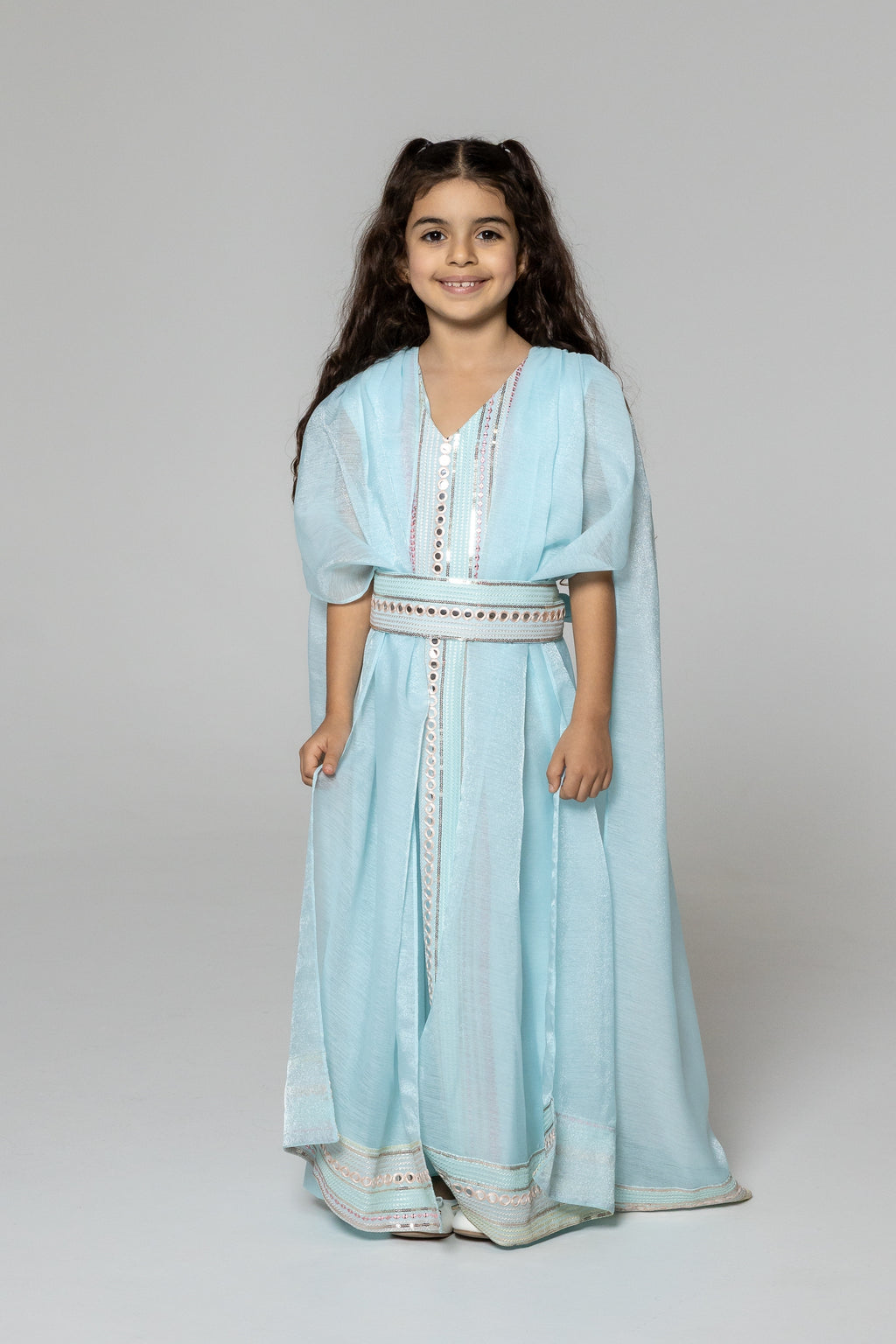 Kids Blue Embroidered Cape Kaftan