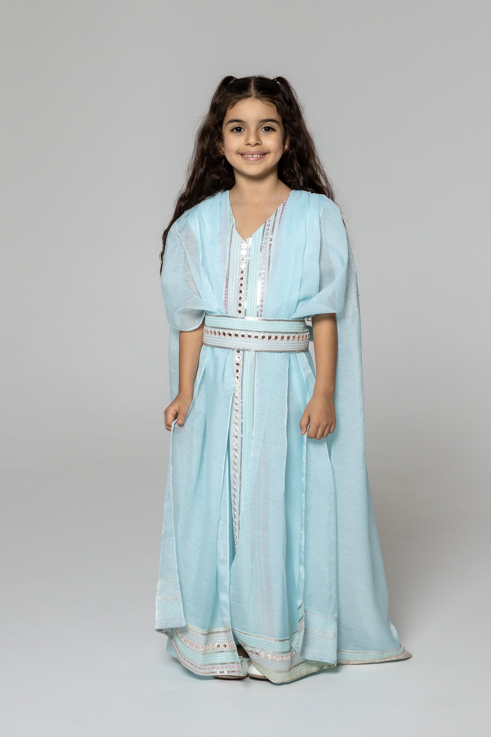 Kids Blue Embroidered Cape Kaftan