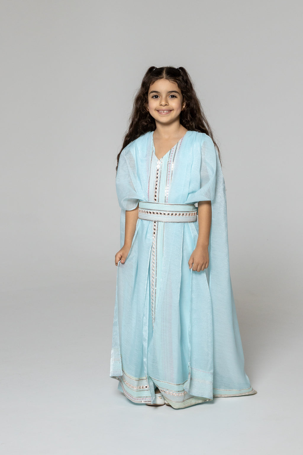 Kids Blue Embroidered Cape Kaftan