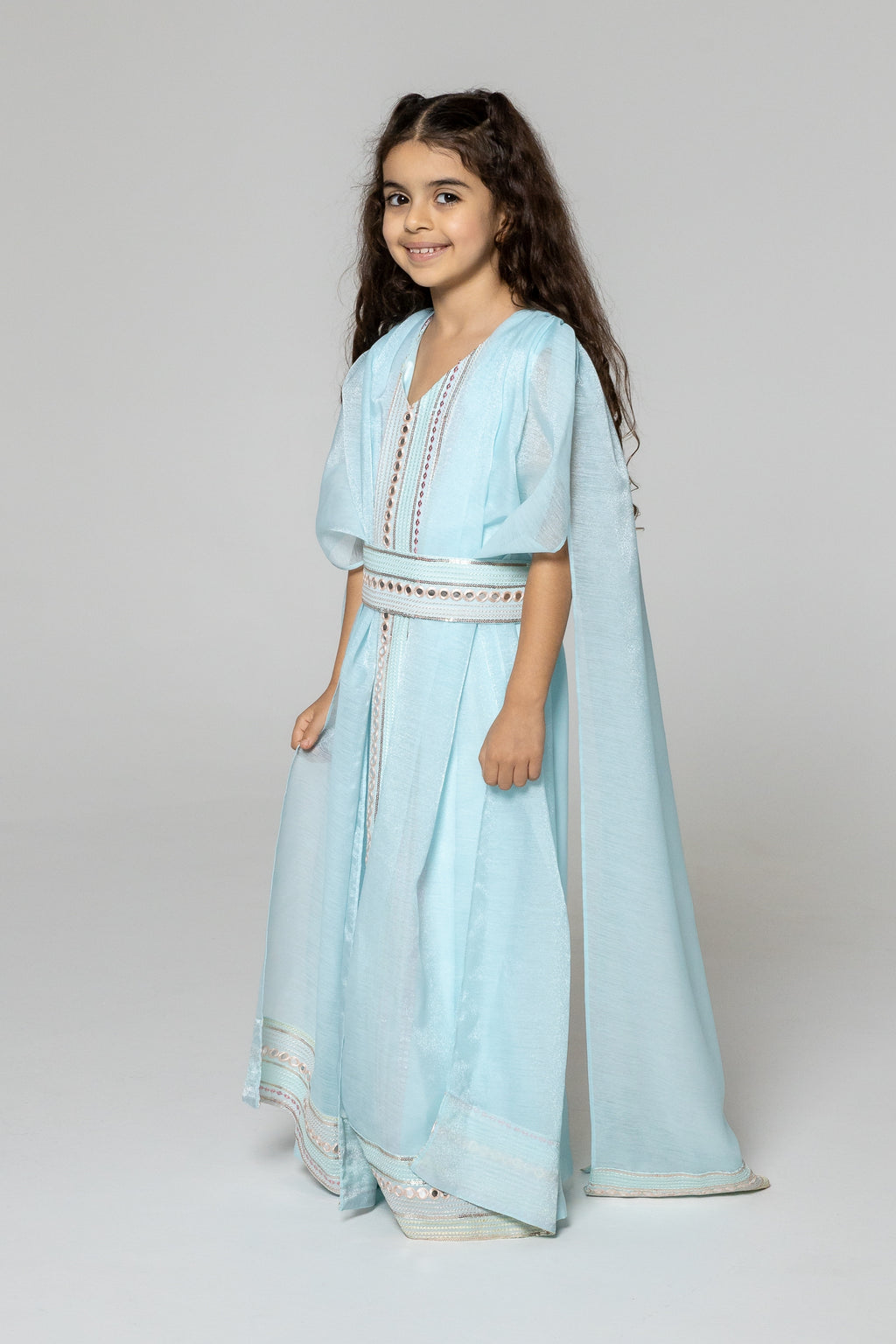 Kids Blue Embroidered Cape Kaftan