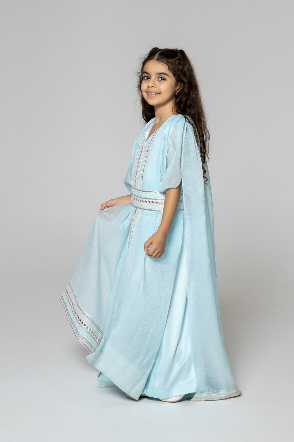Kids Blue Embroidered Cape Kaftan