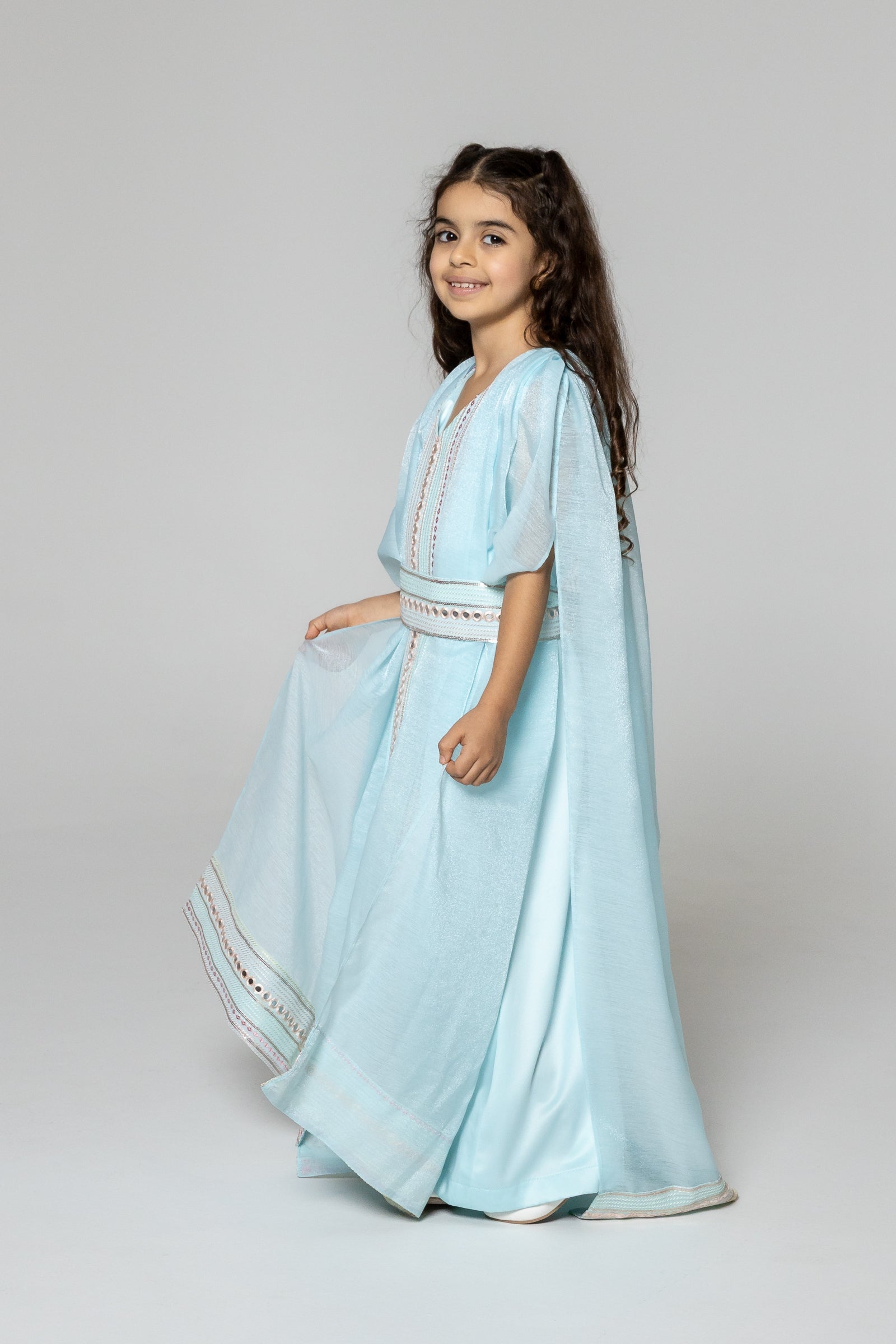 Kids Blue Embroidered Cape Kaftan
