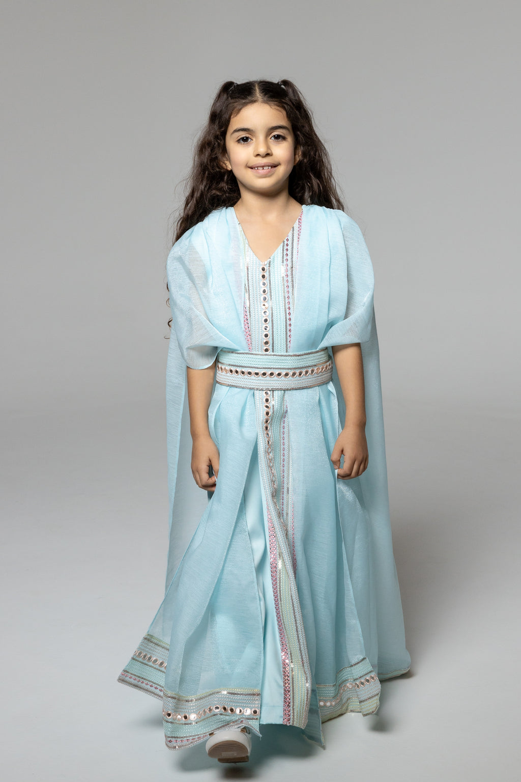 Kids Blue Embroidered Cape Kaftan