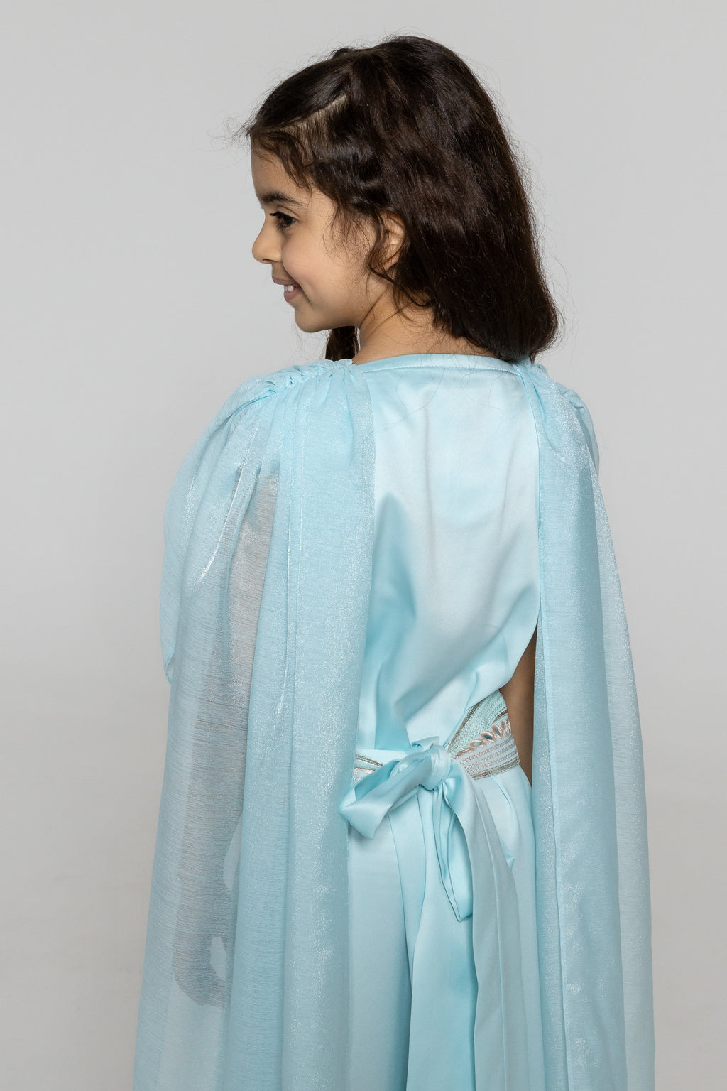 Kids Blue Embroidered Cape Kaftan