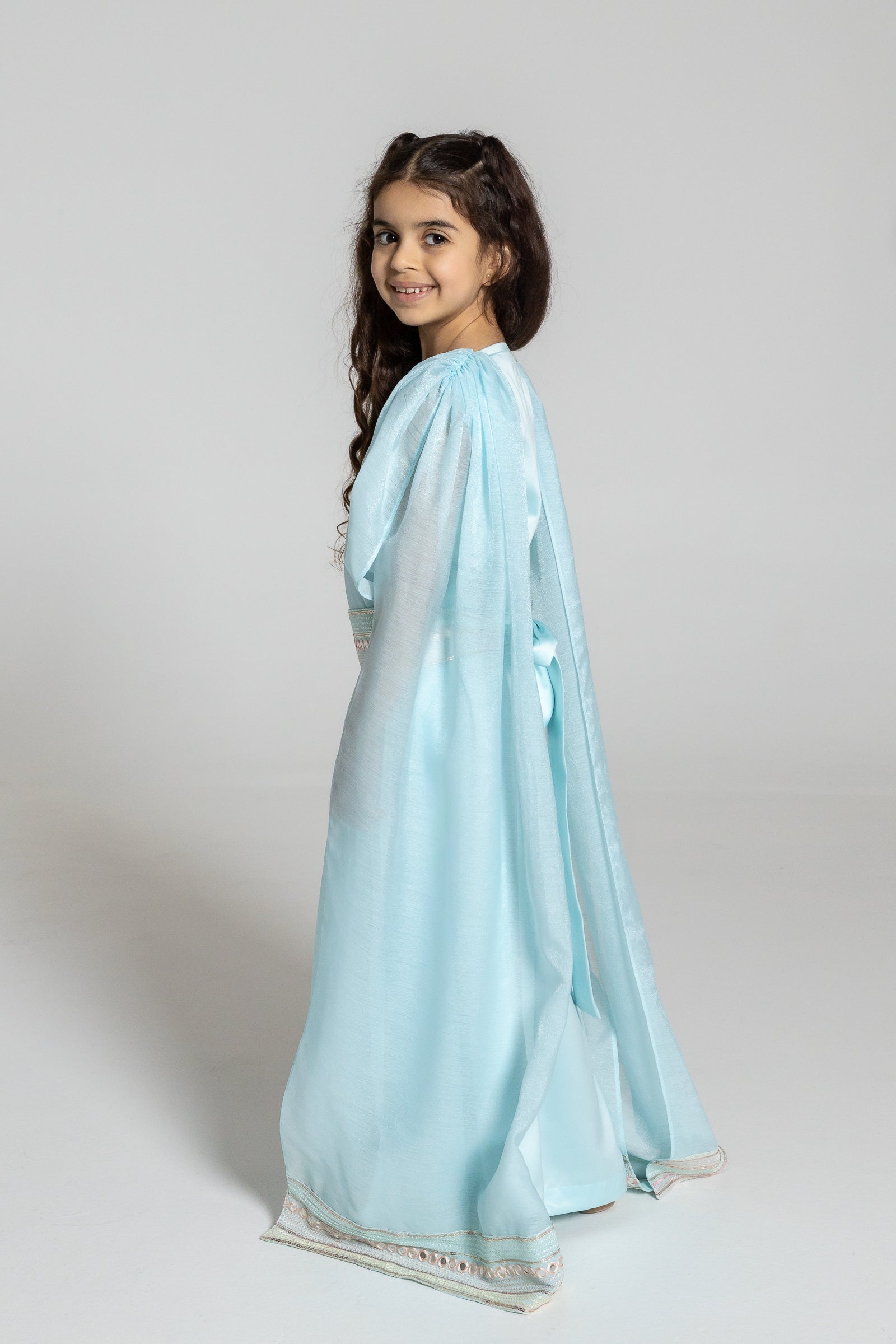 Kids Blue Embroidered Cape Kaftan