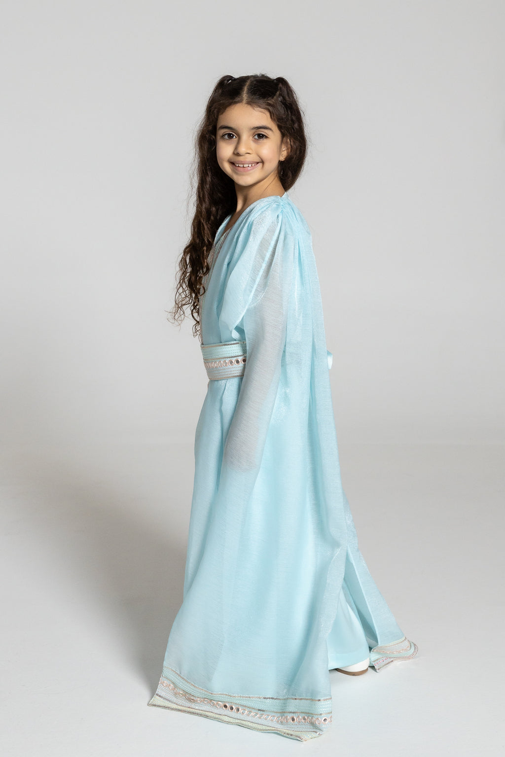 Kids Blue Embroidered Cape Kaftan