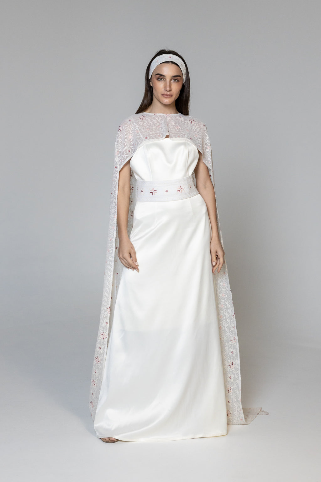 Dress with Embroidered Sheer Cape