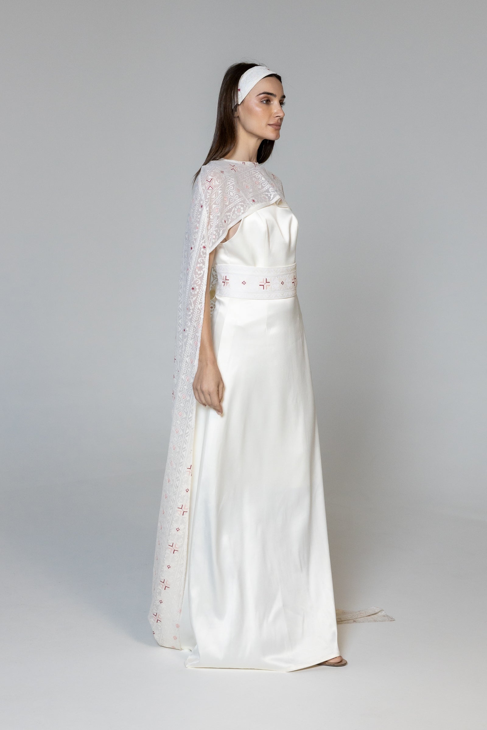 Dress with Embroidered Sheer Cape
