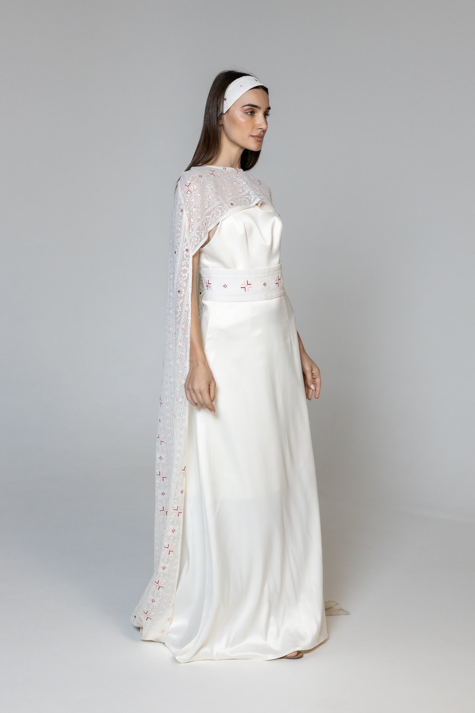 Dress with Embroidered Sheer Cape