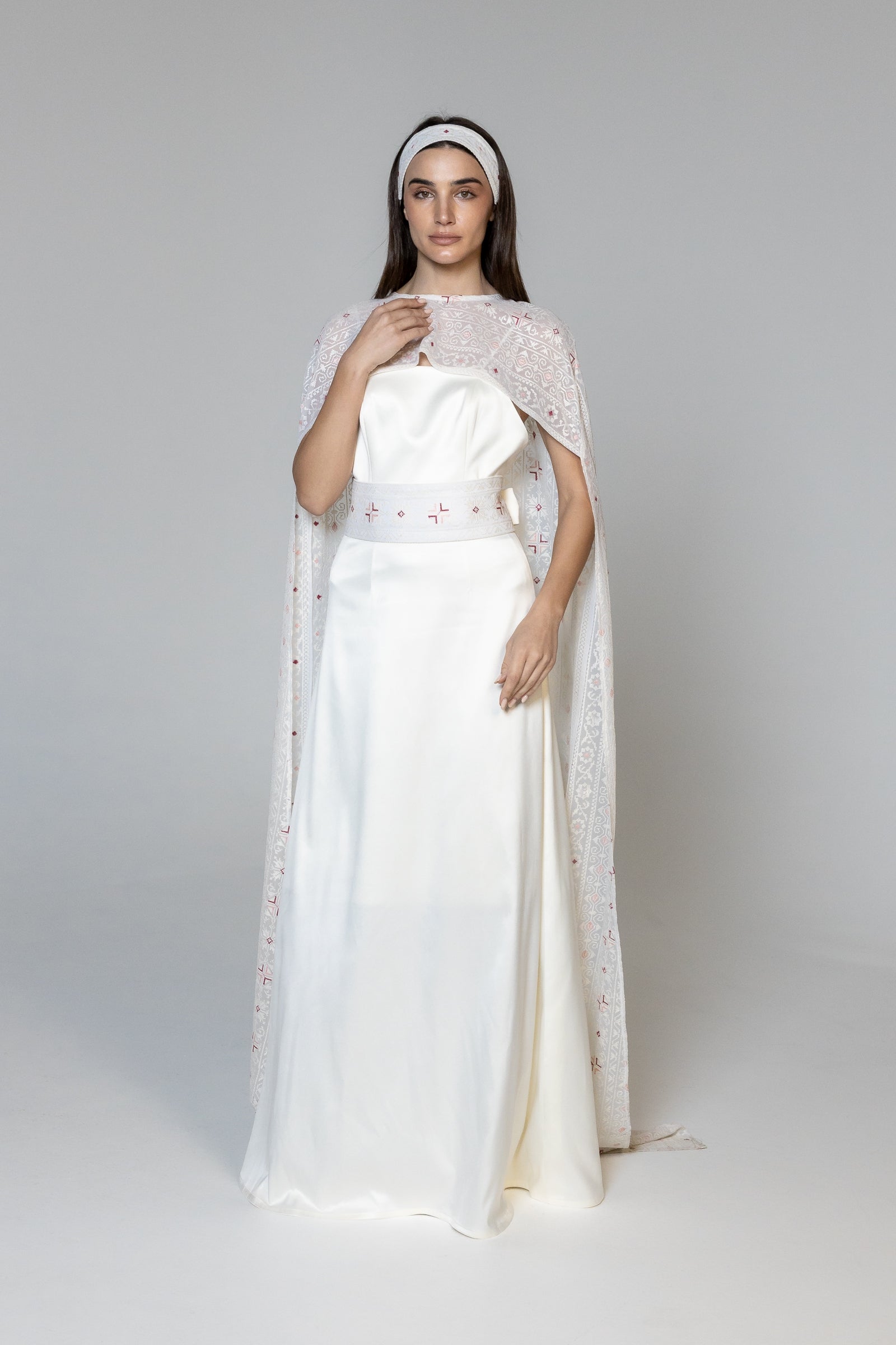 Dress with Embroidered Sheer Cape