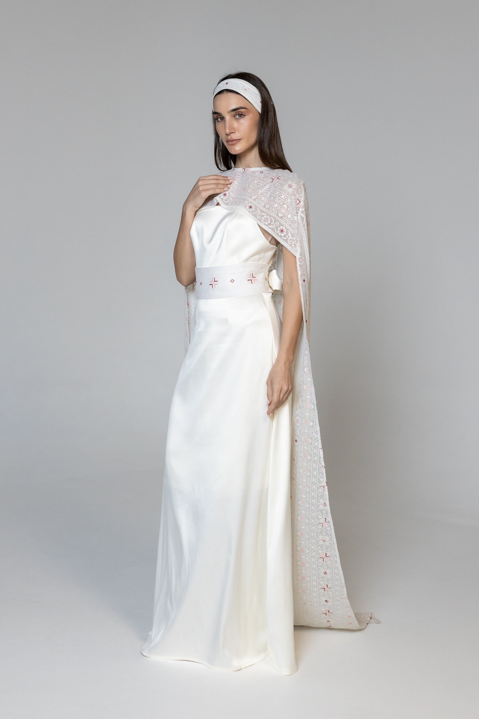Dress with Embroidered Sheer Cape