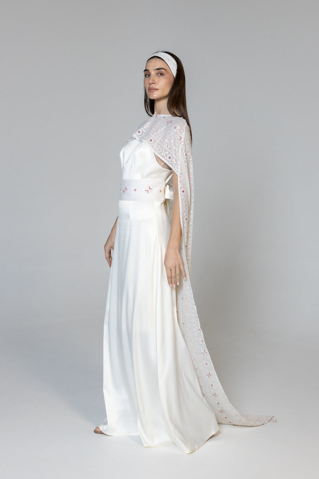 Dress with Embroidered Sheer Cape