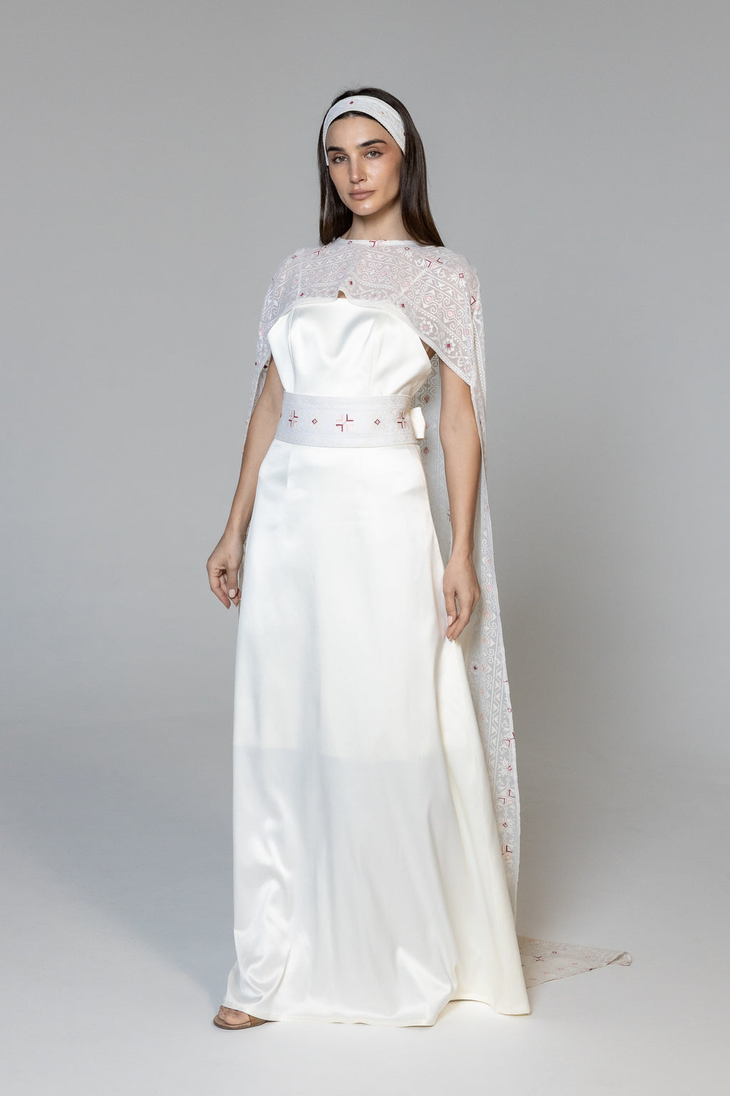 Dress with Embroidered Sheer Cape