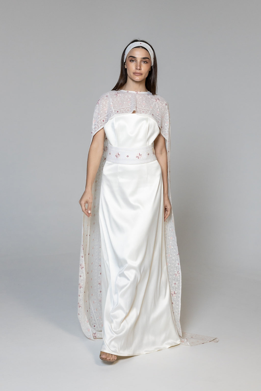 Dress with Embroidered Sheer Cape