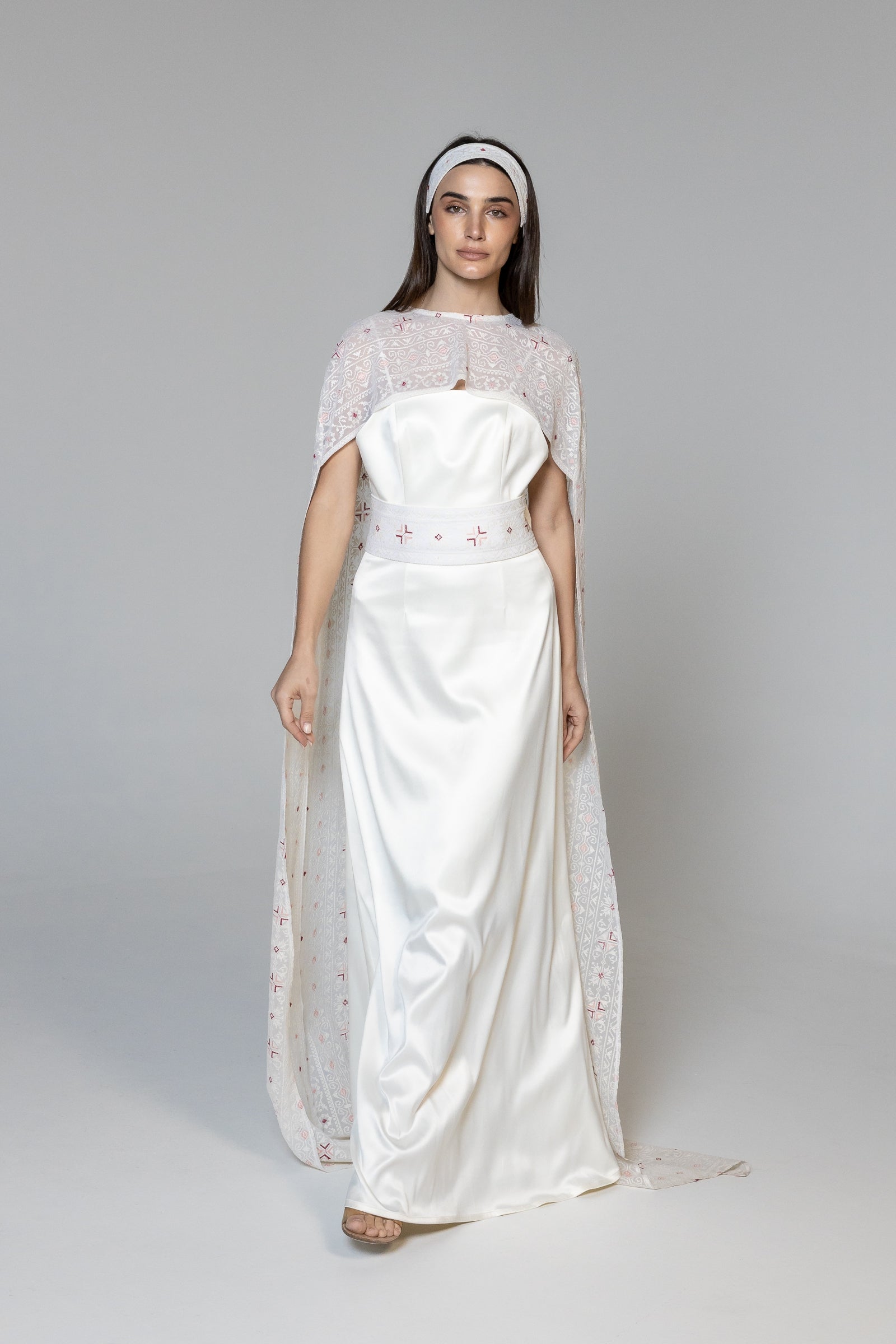 Dress with Embroidered Sheer Cape