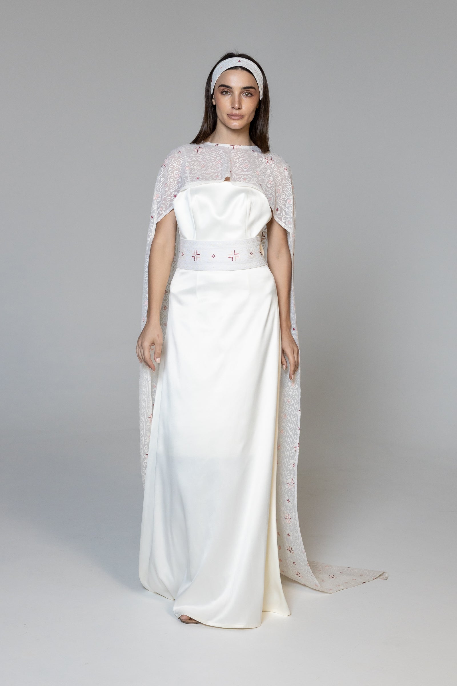 Dress with Embroidered Sheer Cape