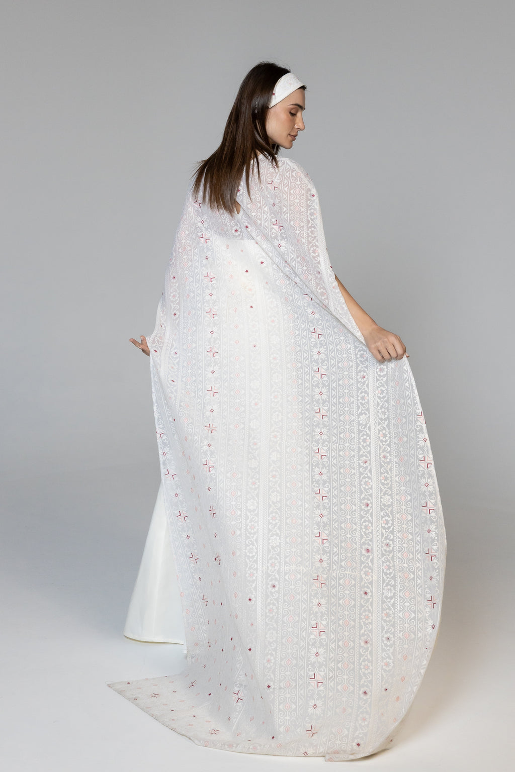 Dress with Embroidered Sheer Cape