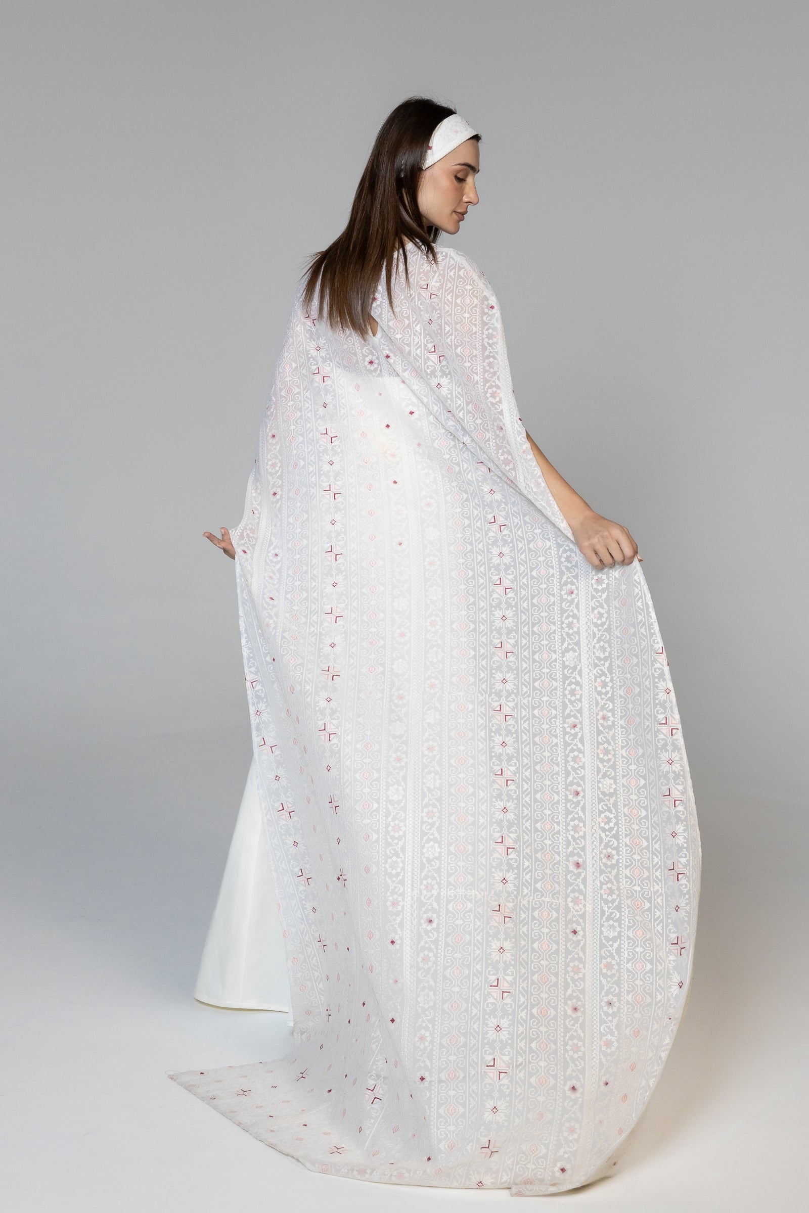 Dress with Embroidered Sheer Cape