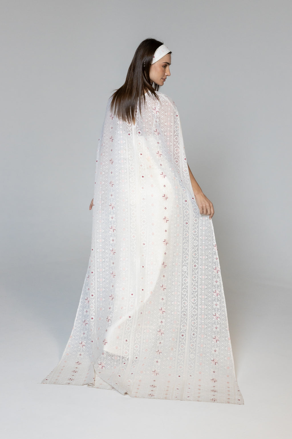 Dress with Embroidered Sheer Cape