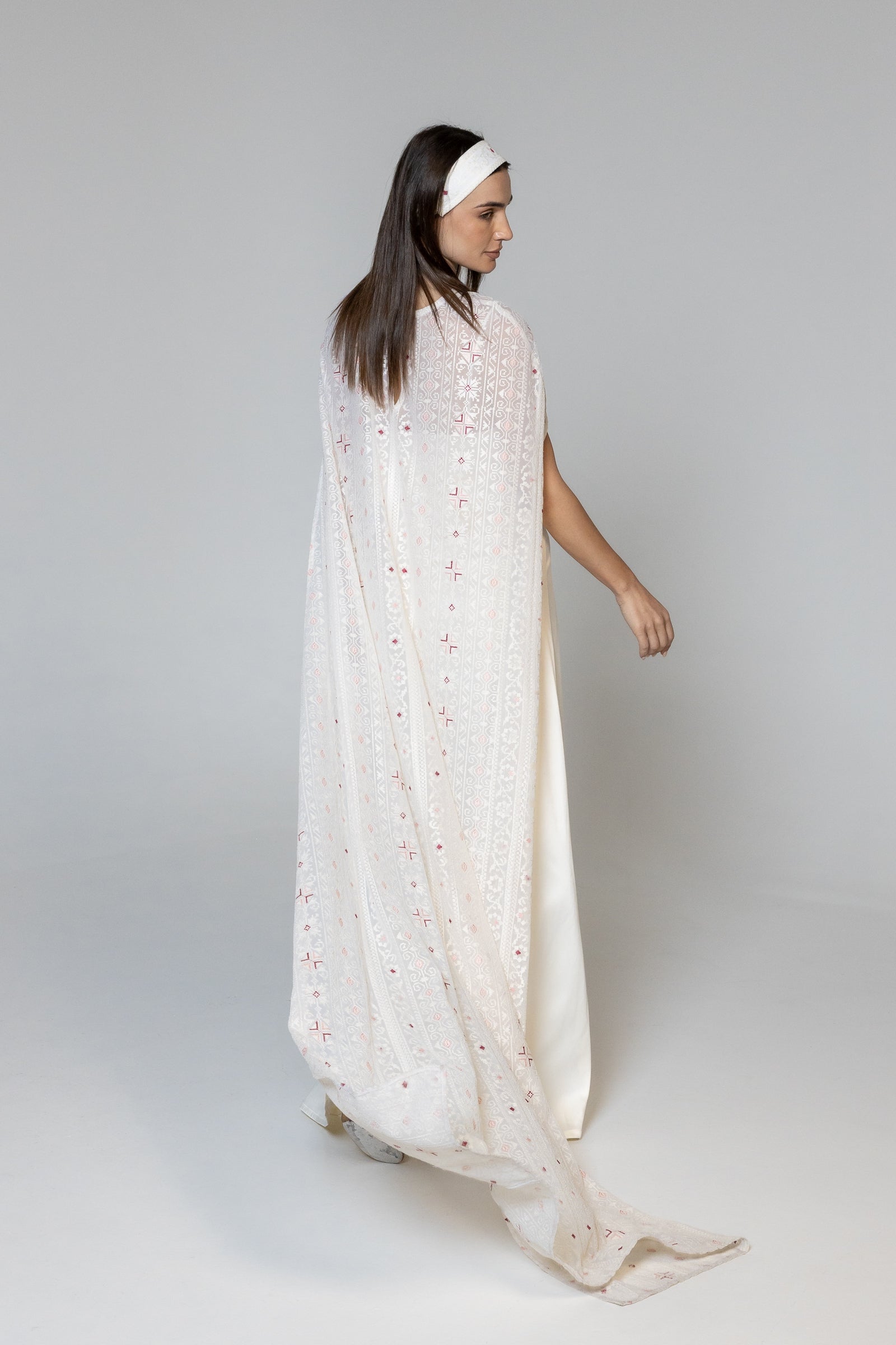 Dress with Embroidered Sheer Cape