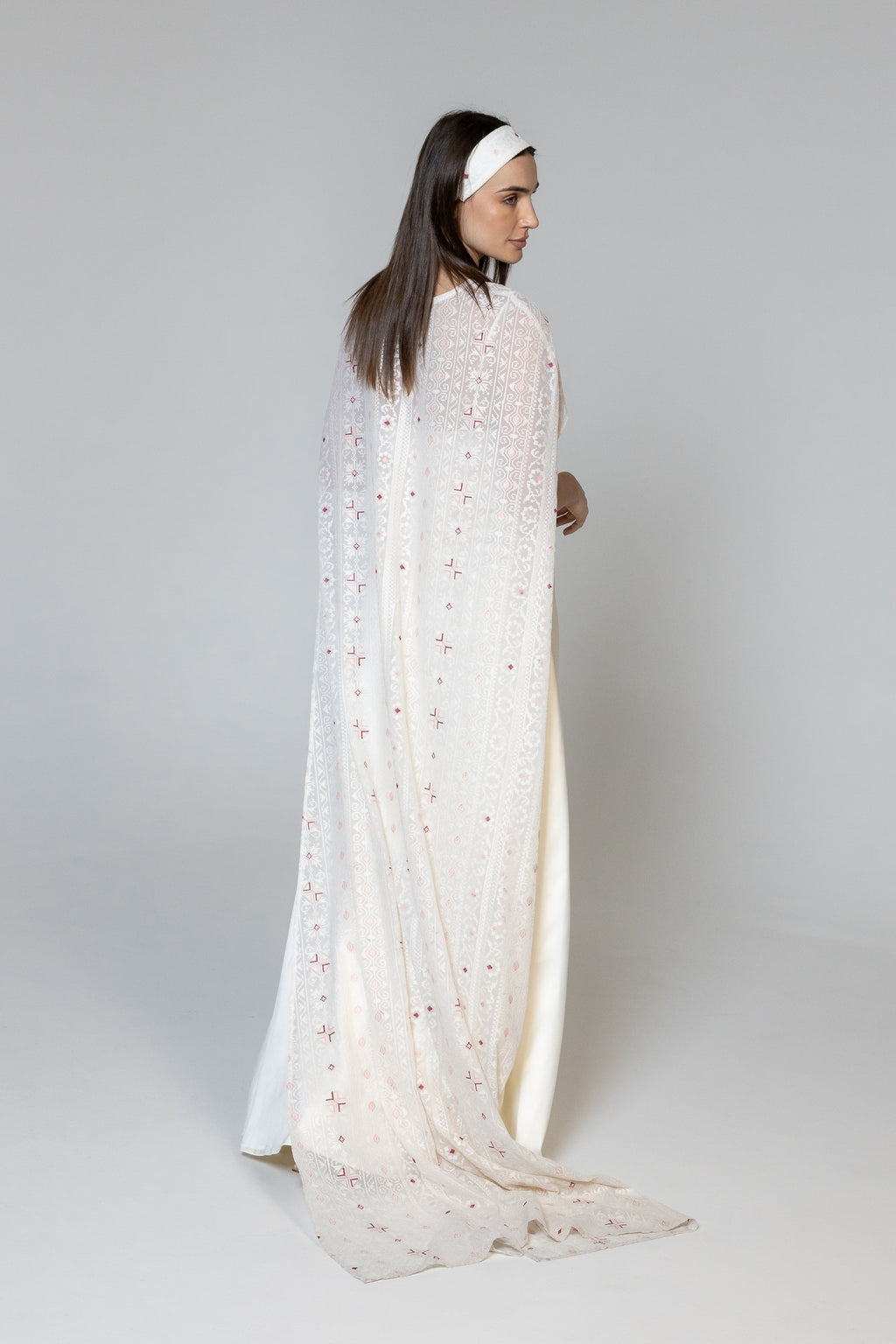 Dress with Embroidered Sheer Cape
