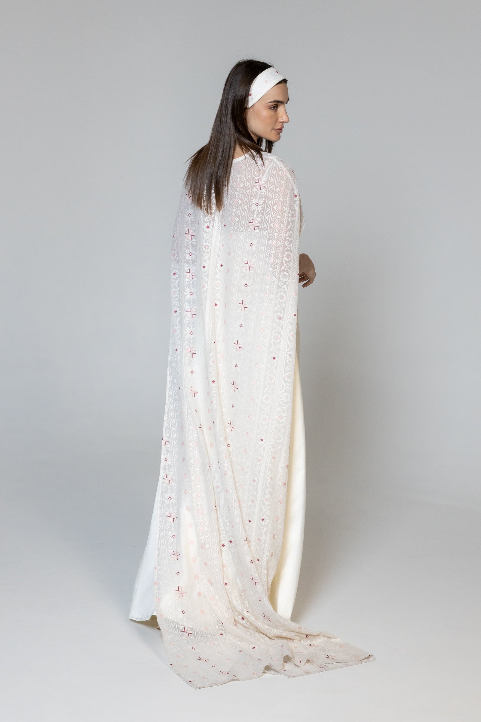 Dress with Embroidered Sheer Cape