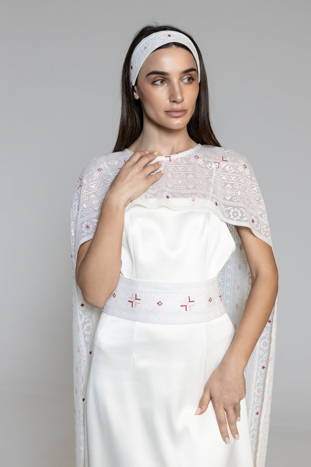 Dress with Embroidered Sheer Cape
