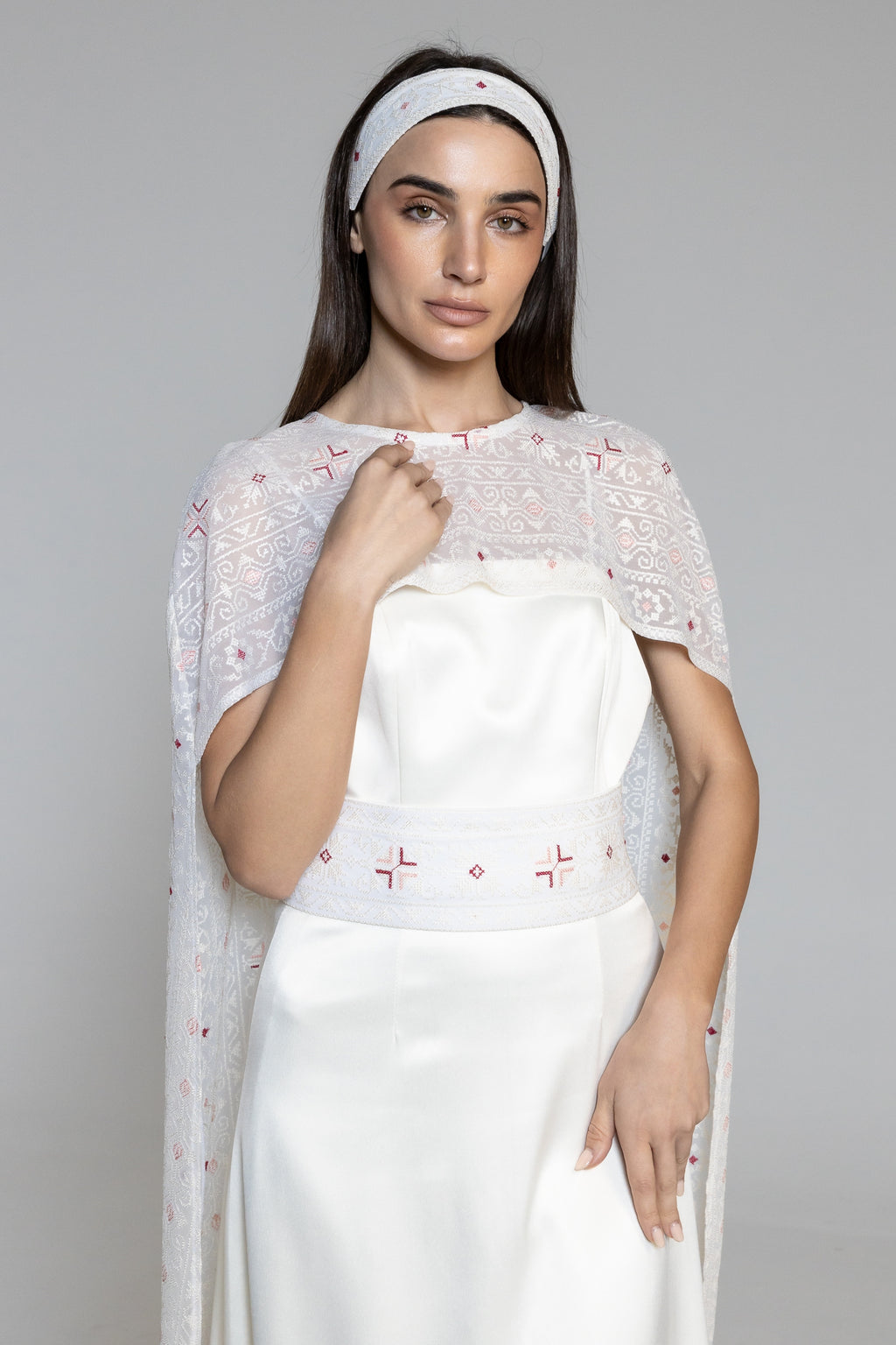 Dress with Embroidered Sheer Cape