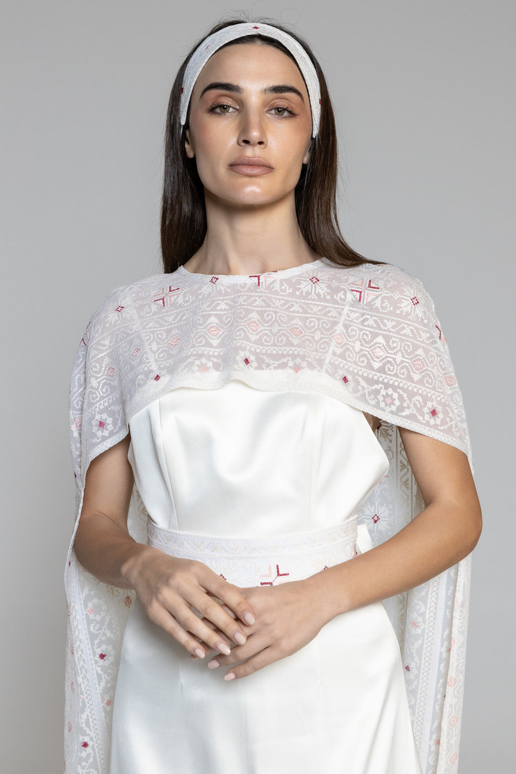 Dress with Embroidered Sheer Cape